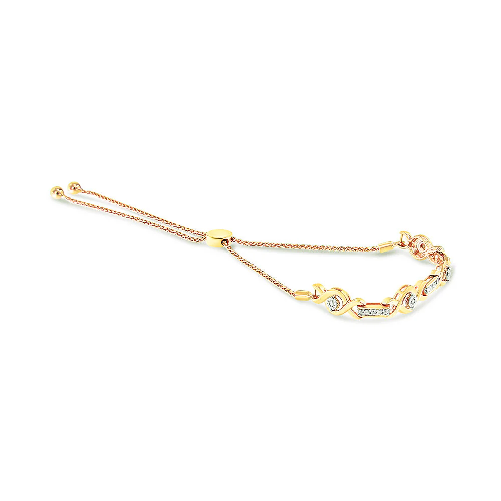14K Yellow Gold Plated .925 Sterling Silver Channel Set Diamond Accent Twist 4â€-10â€ Adjustable Bolo Bracelet (I-J Color, I3 Clarity) - Image 4