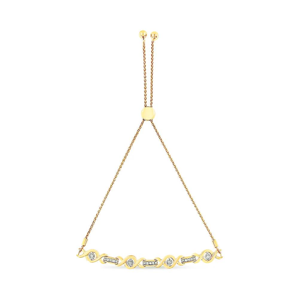 14K Yellow Gold Plated .925 Sterling Silver Channel Set Diamond Accent Twist 4â€-10â€ Adjustable Bolo Bracelet (I-J Color, I3 Clarity) - Image 6