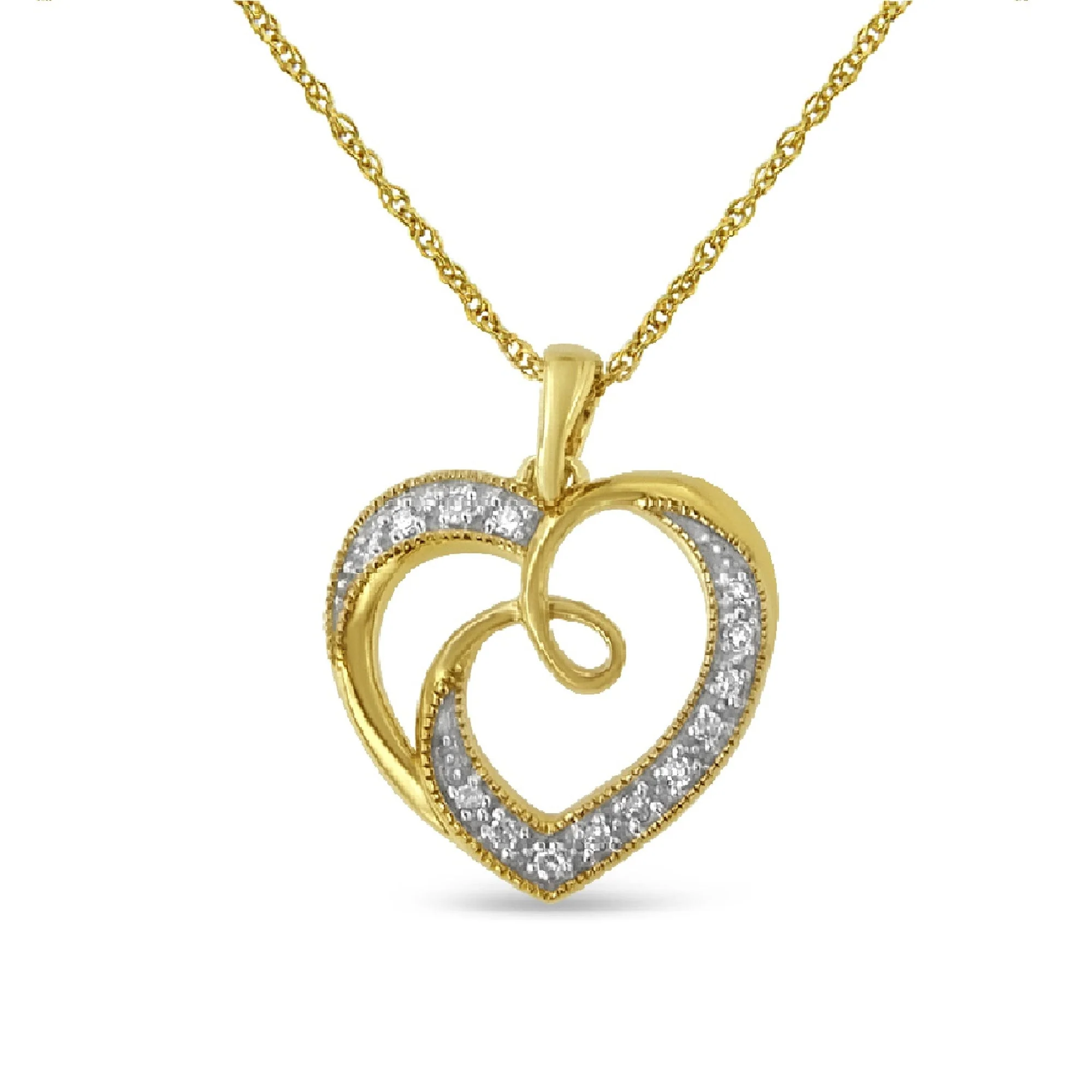 14K Yellow Gold Plated .925 Sterling Silver Diamond Accent Ribbon & Heart 18" Pendant Necklace (H-I Color, I2-I3 Clarity) - Image 4
