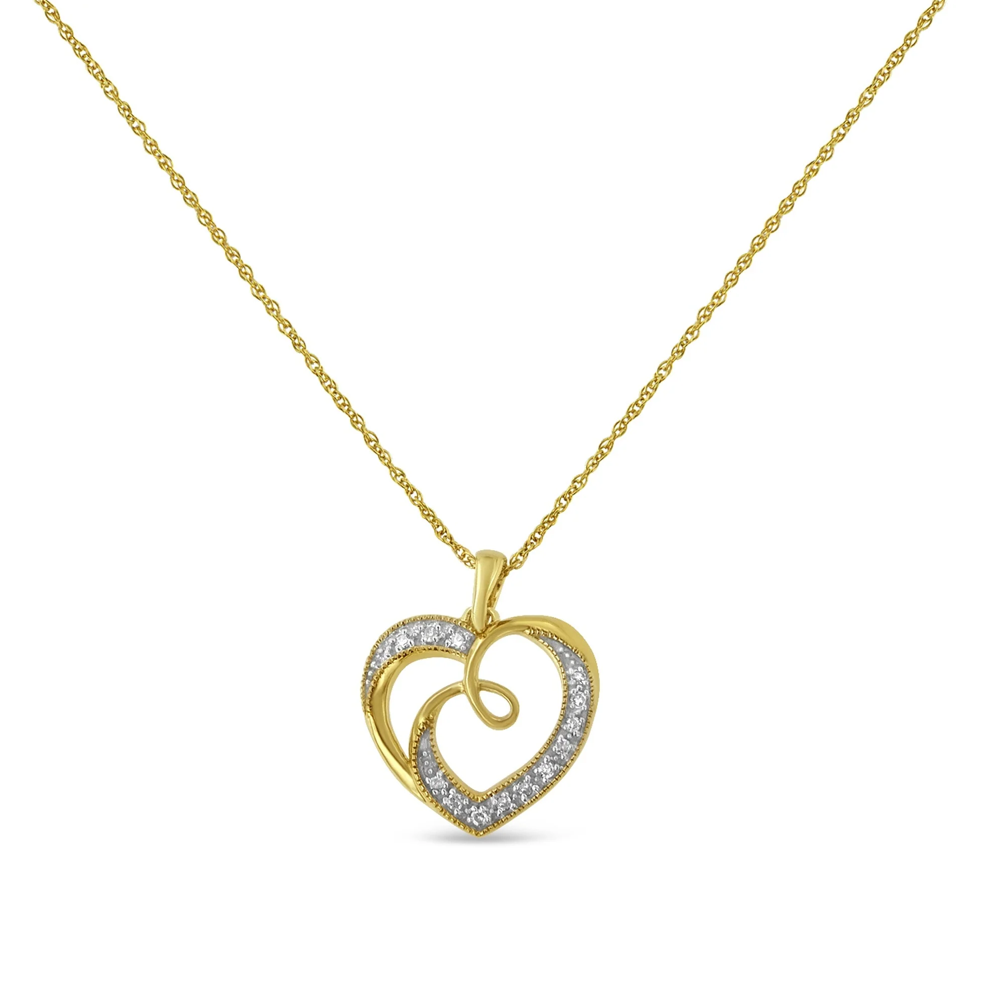 14K Yellow Gold Plated .925 Sterling Silver Diamond Accent Ribbon & Heart 18" Pendant Necklace (H-I Color, I2-I3 Clarity) - Image 5