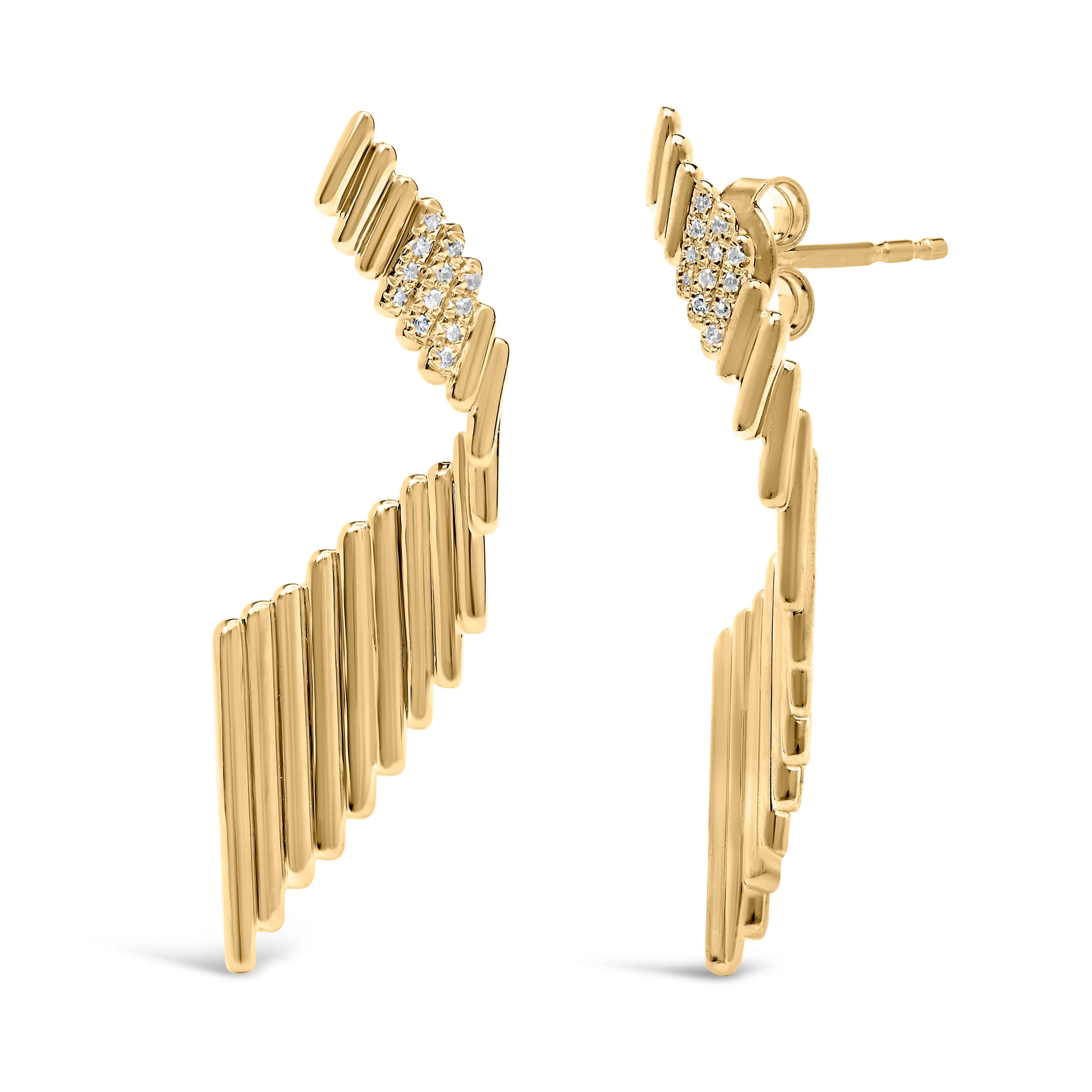 14K Yellow Gold Plated .925 Sterling Silver Sculpted Diamond Accent Drop Earrings (H-I Color, I1-I2 Clarity) - Image 2