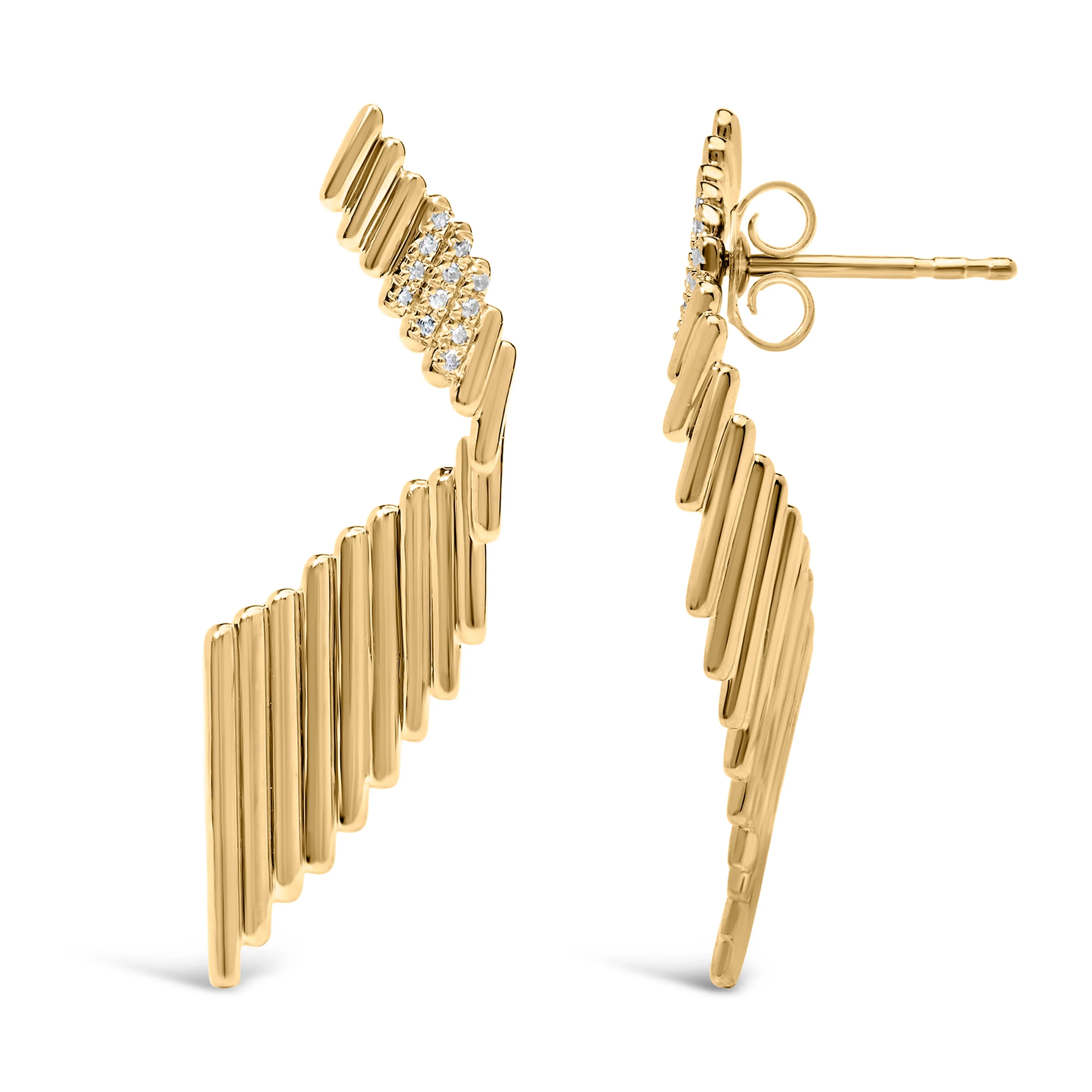 14K Yellow Gold Plated .925 Sterling Silver Sculpted Diamond Accent Drop Earrings (H-I Color, I1-I2 Clarity) - Image 3