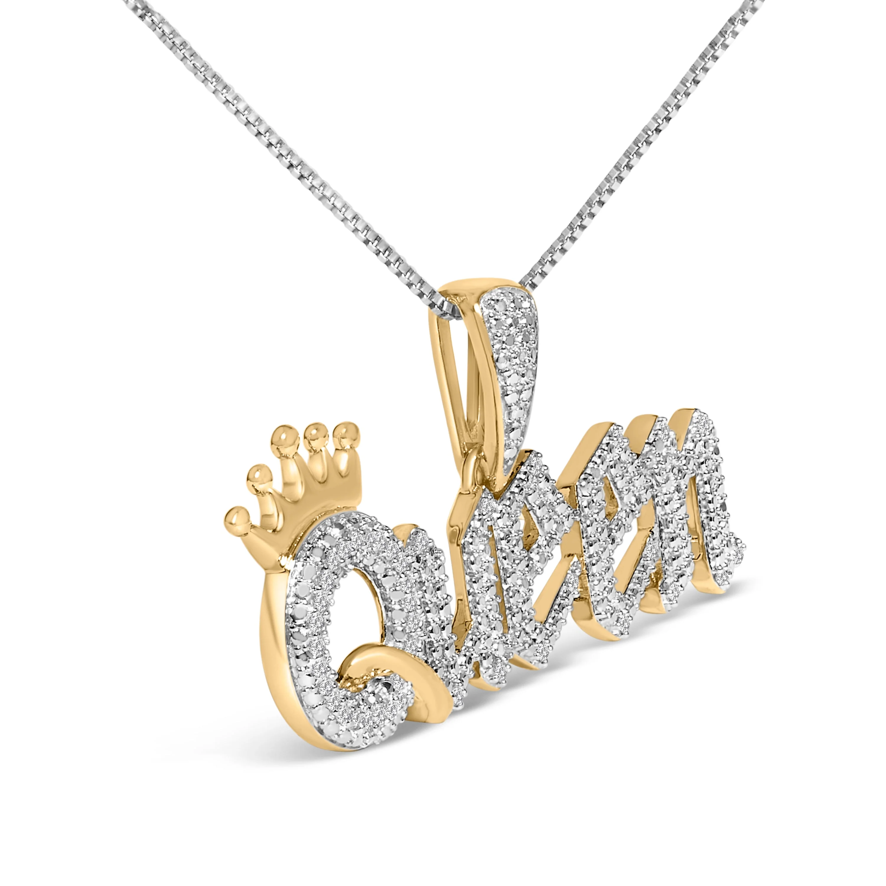 14K Yellow Gold Plated Sterling Silver 1/10 Cttw Diamond “Queen†Nameplate Pendant Necklace - Image 3
