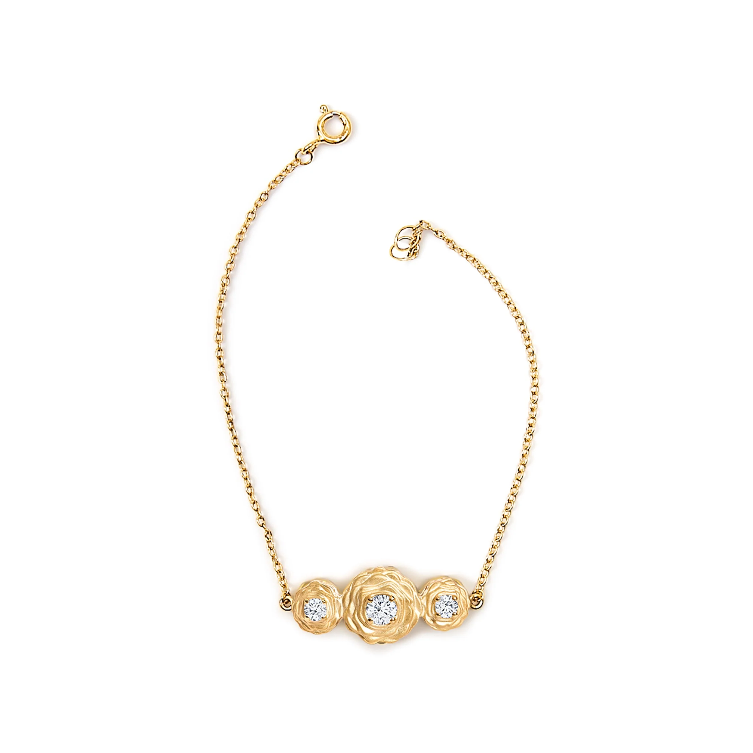 14K Yellow Gold Plated Sterling Silver 1/2 Cttw Lab Grown Diamond Rose Motif Link Bracelet - Image 3