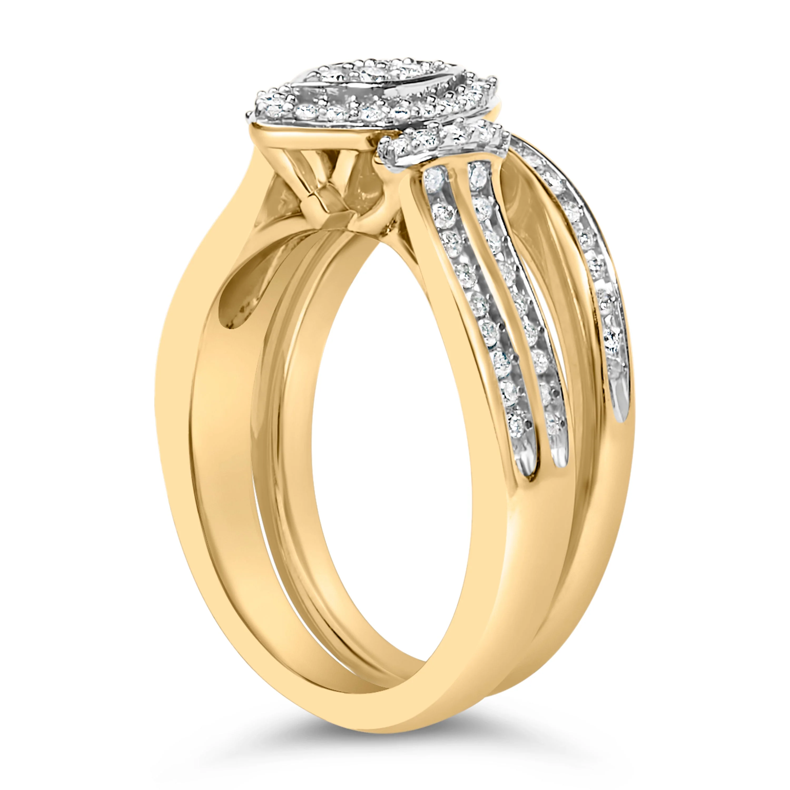 14K Yellow Gold Plated Sterling Silver 1/2 Cttw Marquise Cluster Diamond Bridal Set - Image 4
