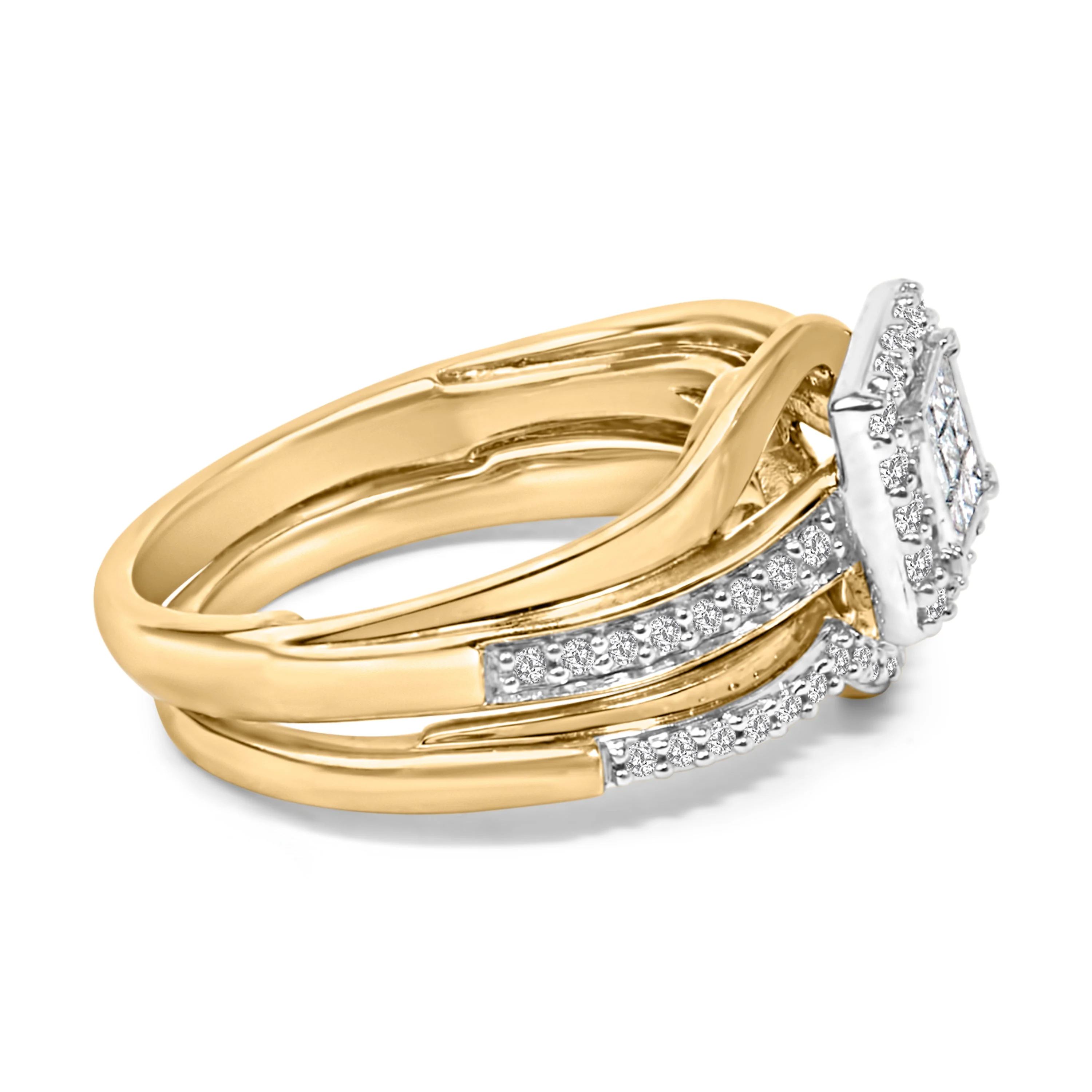 14K Yellow Gold Plated Sterling Silver 1/2 Cttw Princess Square Diamond Bridal Set - Image 2