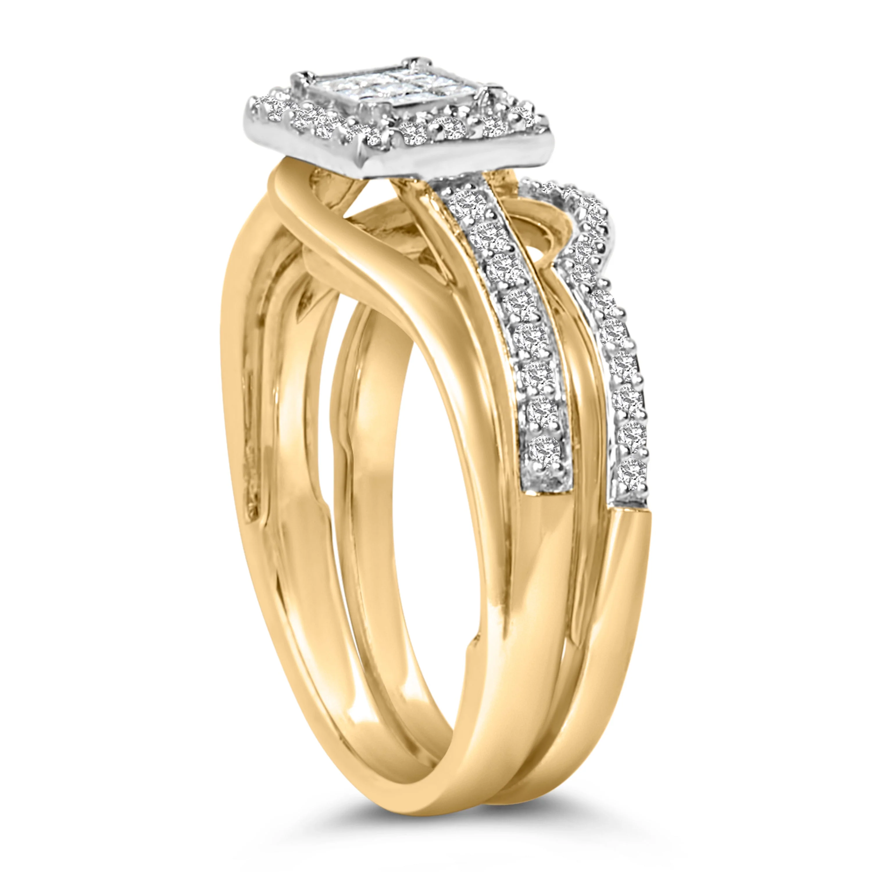 14K Yellow Gold Plated Sterling Silver 1/2 Cttw Princess Square Diamond Bridal Set - Image 4
