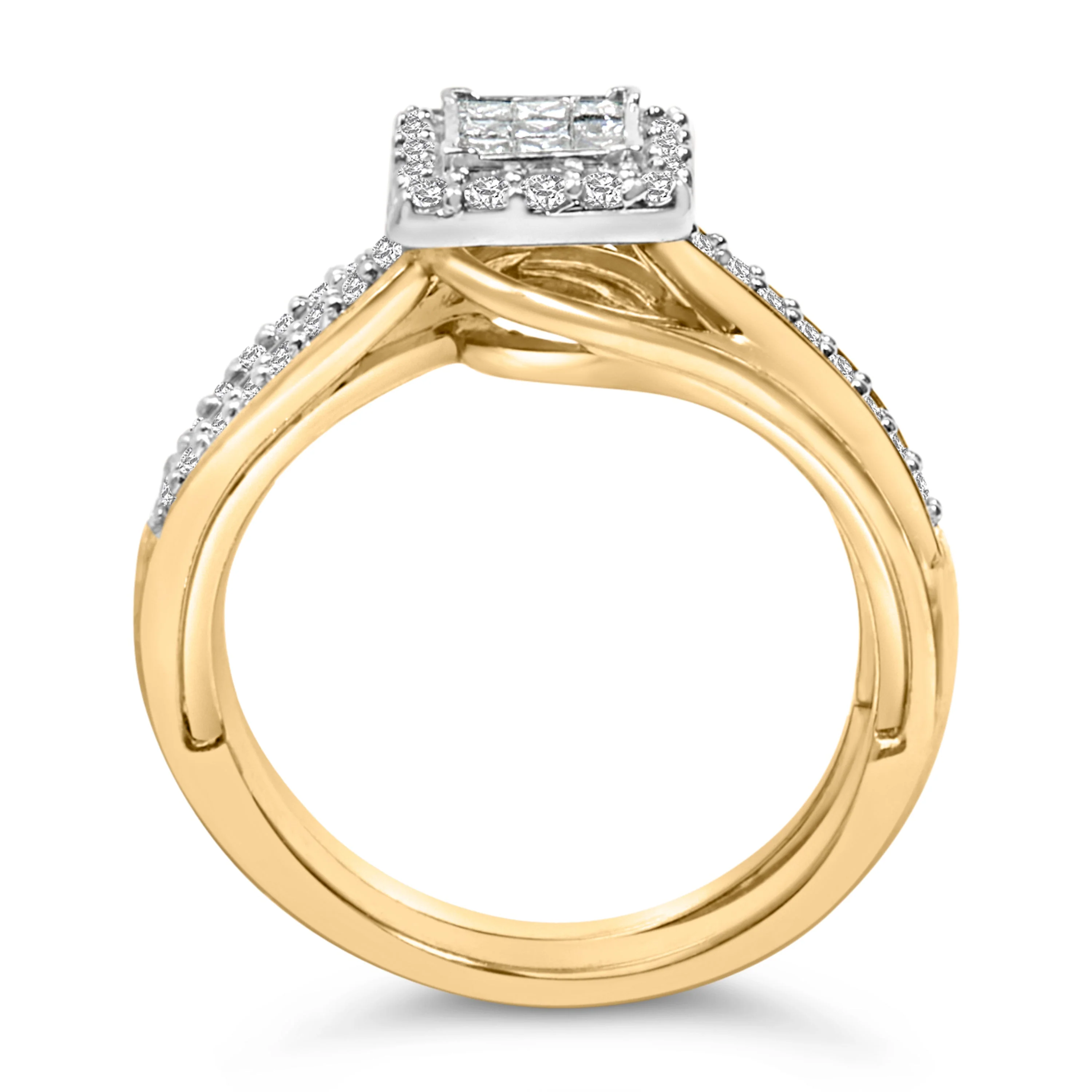 14K Yellow Gold Plated Sterling Silver 1/2 Cttw Princess Square Diamond Bridal Set - Image 5