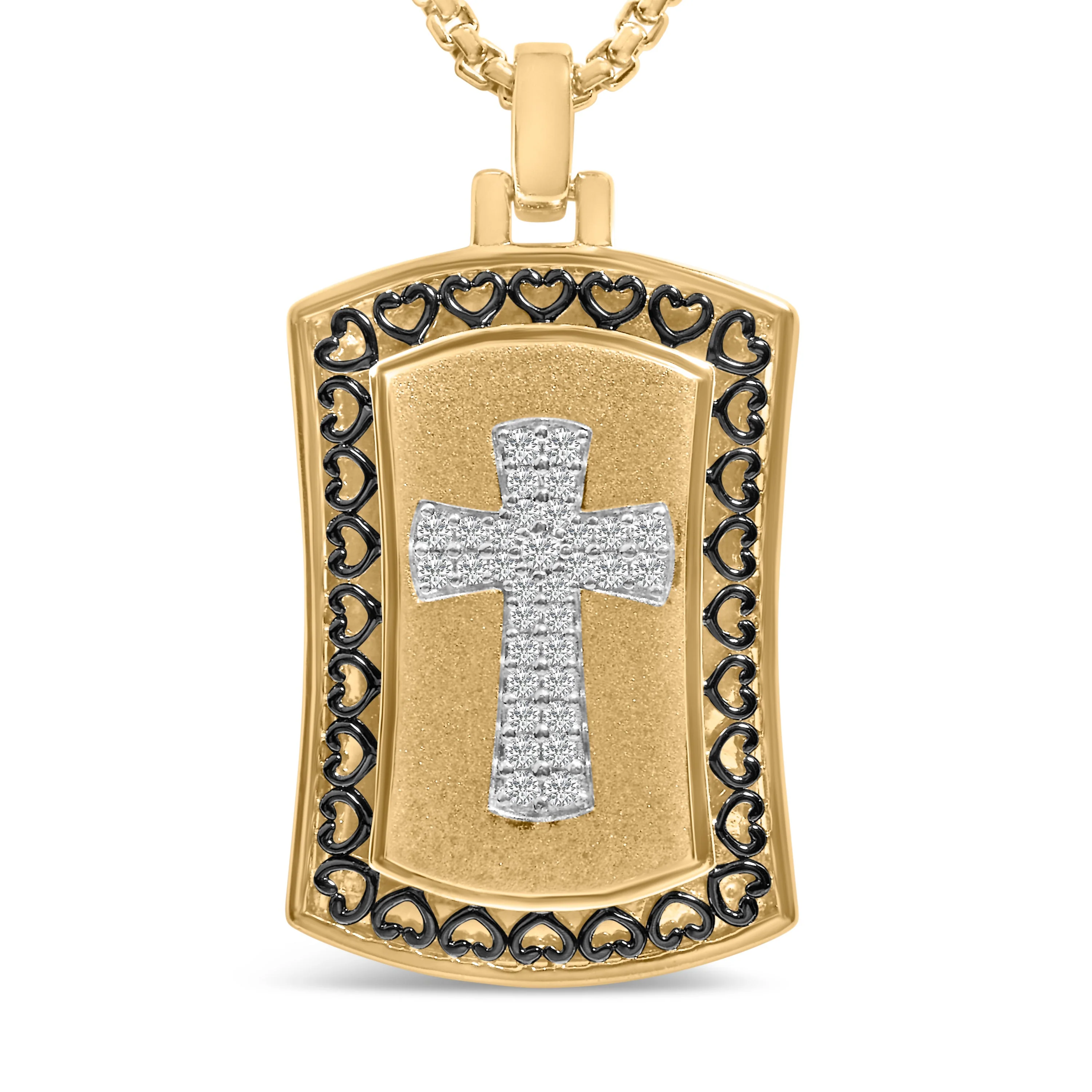 14K Yellow Gold Plated Sterling Silver 1/4 Cttw Diamond Cross Dog Tag Pendant Necklace - Image 2