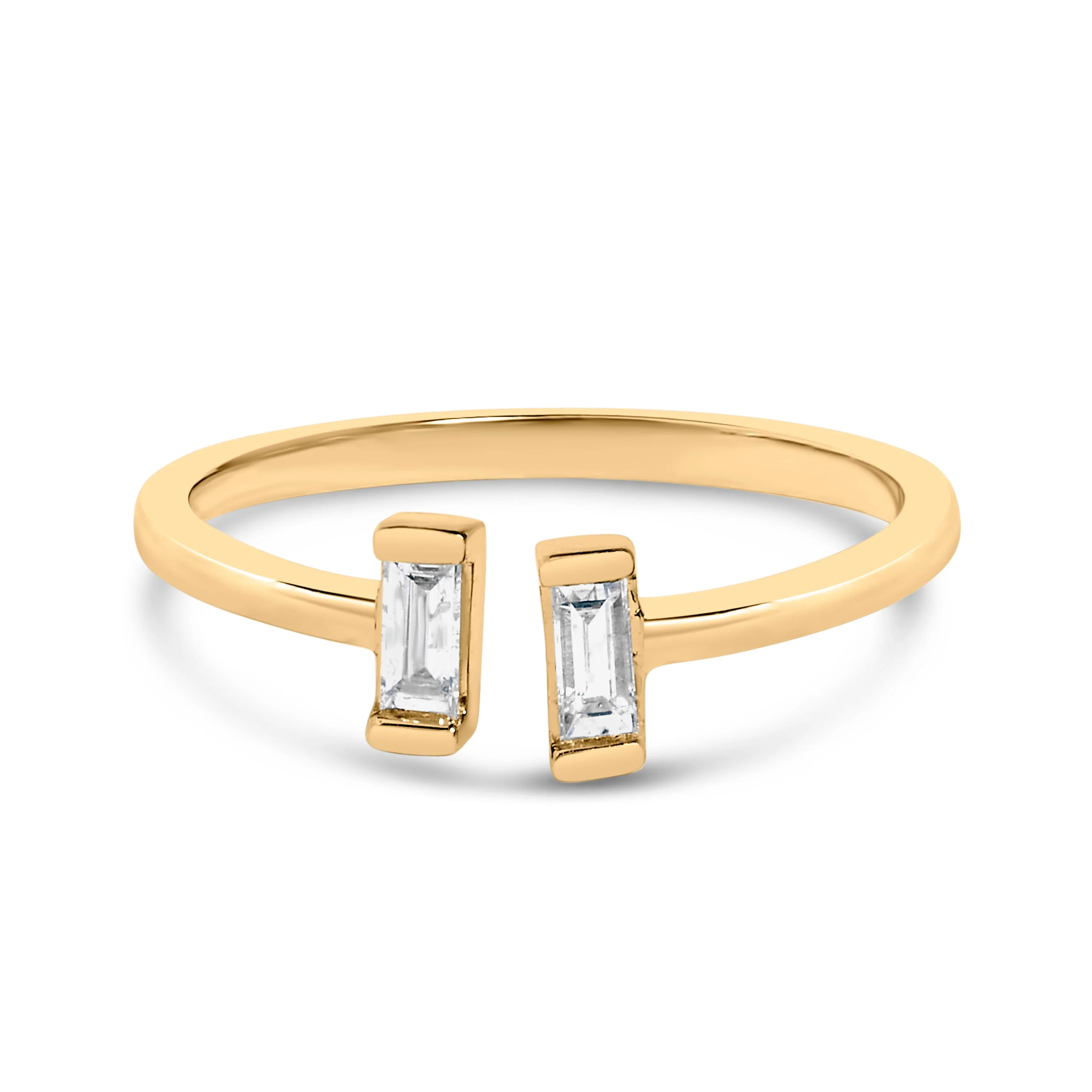 14K Yellow Gold Plated Sterling Silver 1/5 Cttw Baguette Diamond Open Band Ring