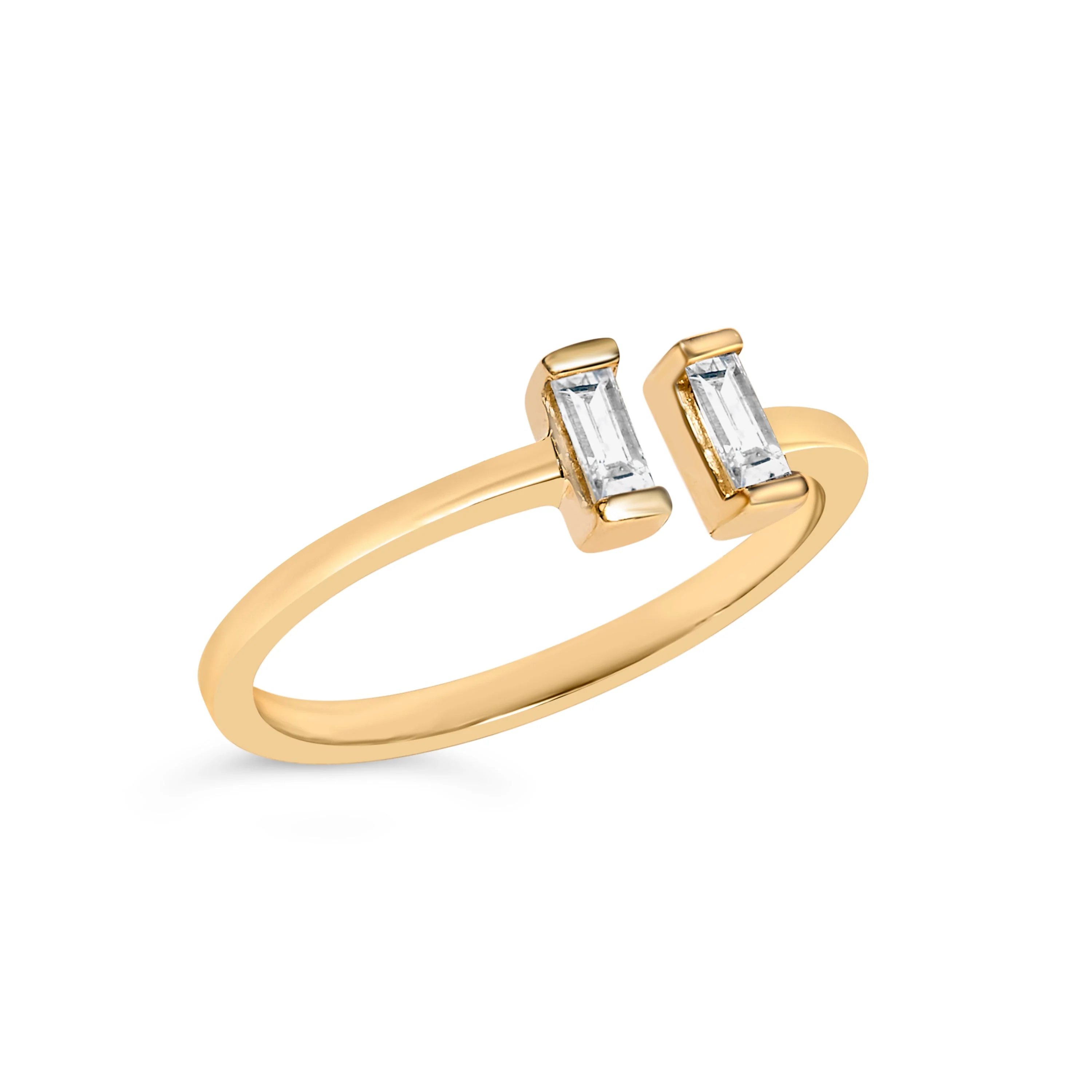 14K Yellow Gold Plated Sterling Silver 1/5 Cttw Baguette Diamond Open Band Ring - Image 3