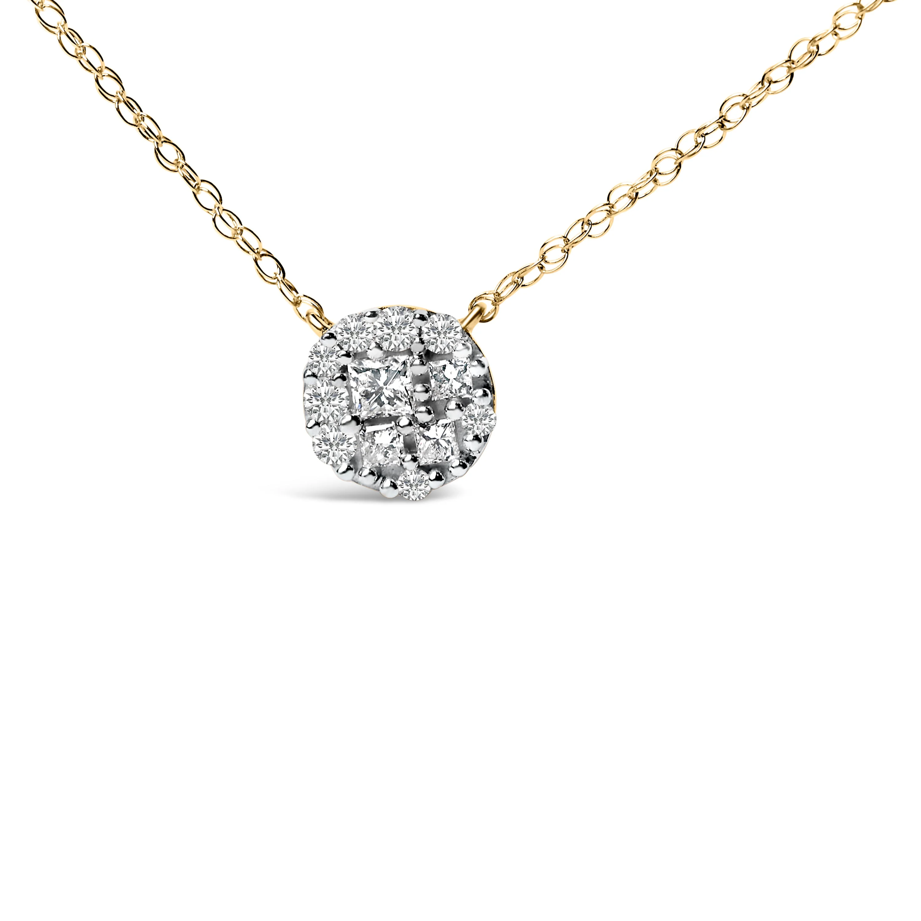 14K Yellow Gold Plated Sterling Silver 3/8 Cttw Diamond Cluster Pendant Necklace - Image 2