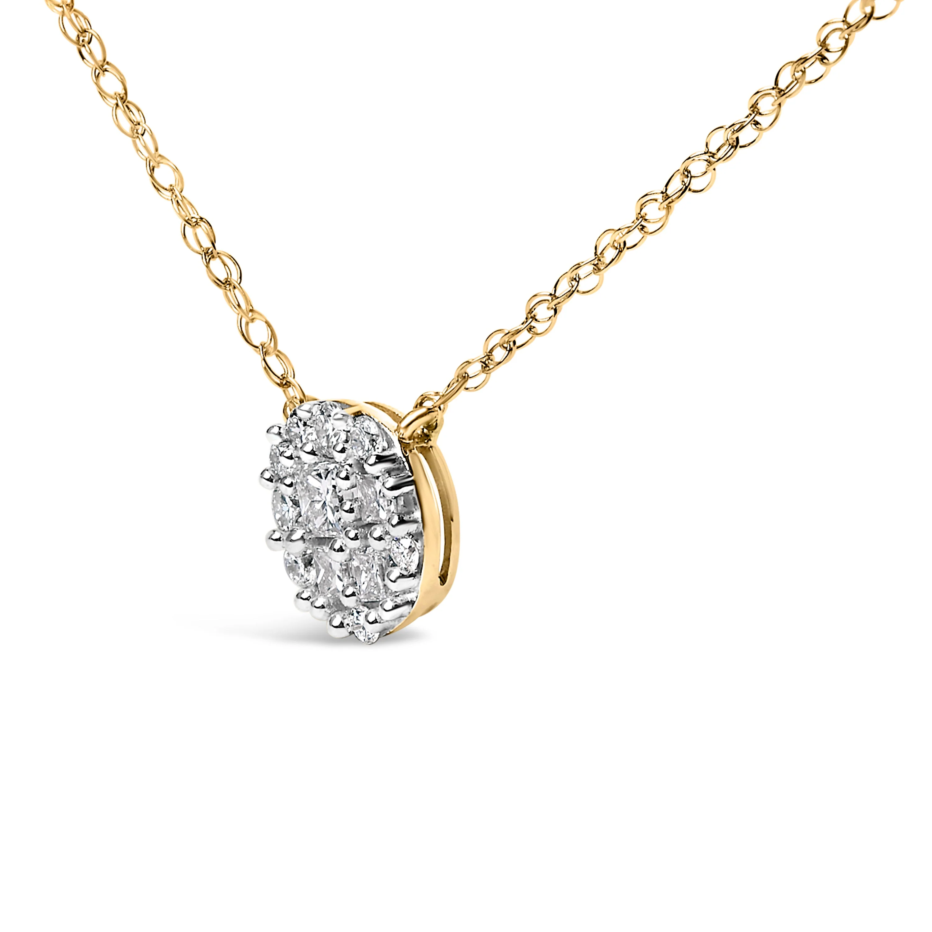 14K Yellow Gold Plated Sterling Silver 3/8 Cttw Diamond Cluster Pendant Necklace - Image 3
