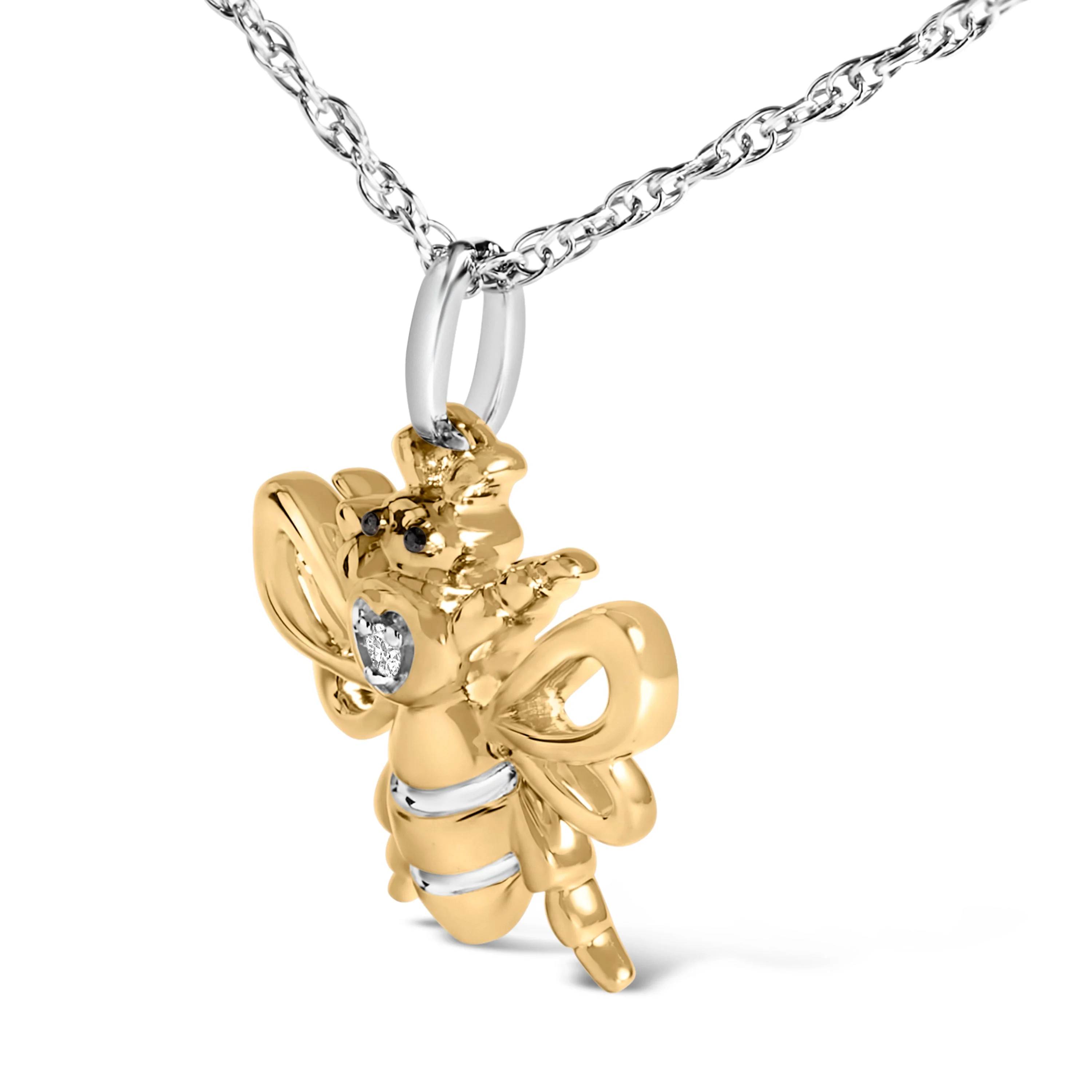 14K Yellow Gold Plated Sterling Silver Diamond Accent Bee Pendant Necklace - Image 3