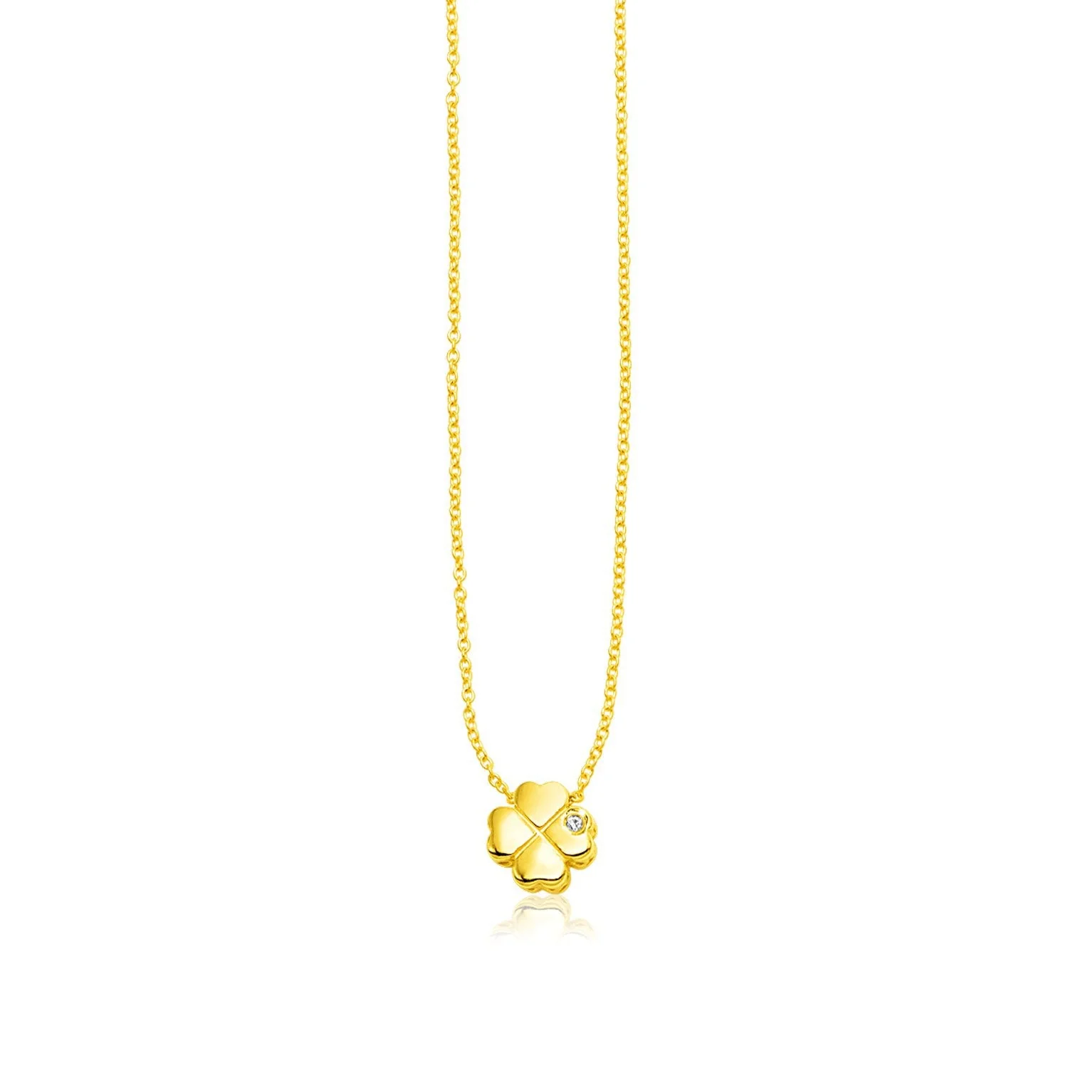 14k Yellow Gold Polished Four Leaf Clover Necklace with Diamond - Image 3