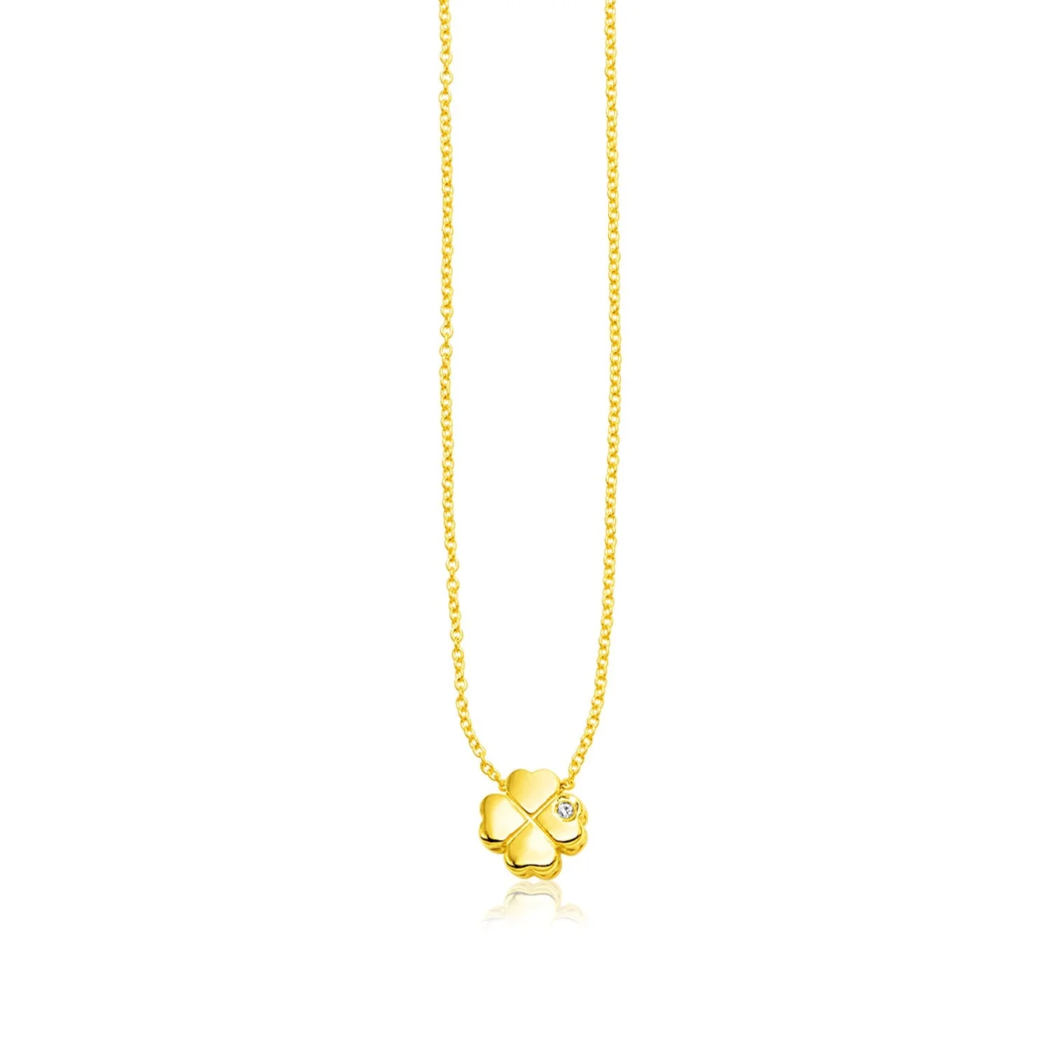 14k Yellow Gold Polished Four Leaf Clover Necklace with Diamond - Image 4