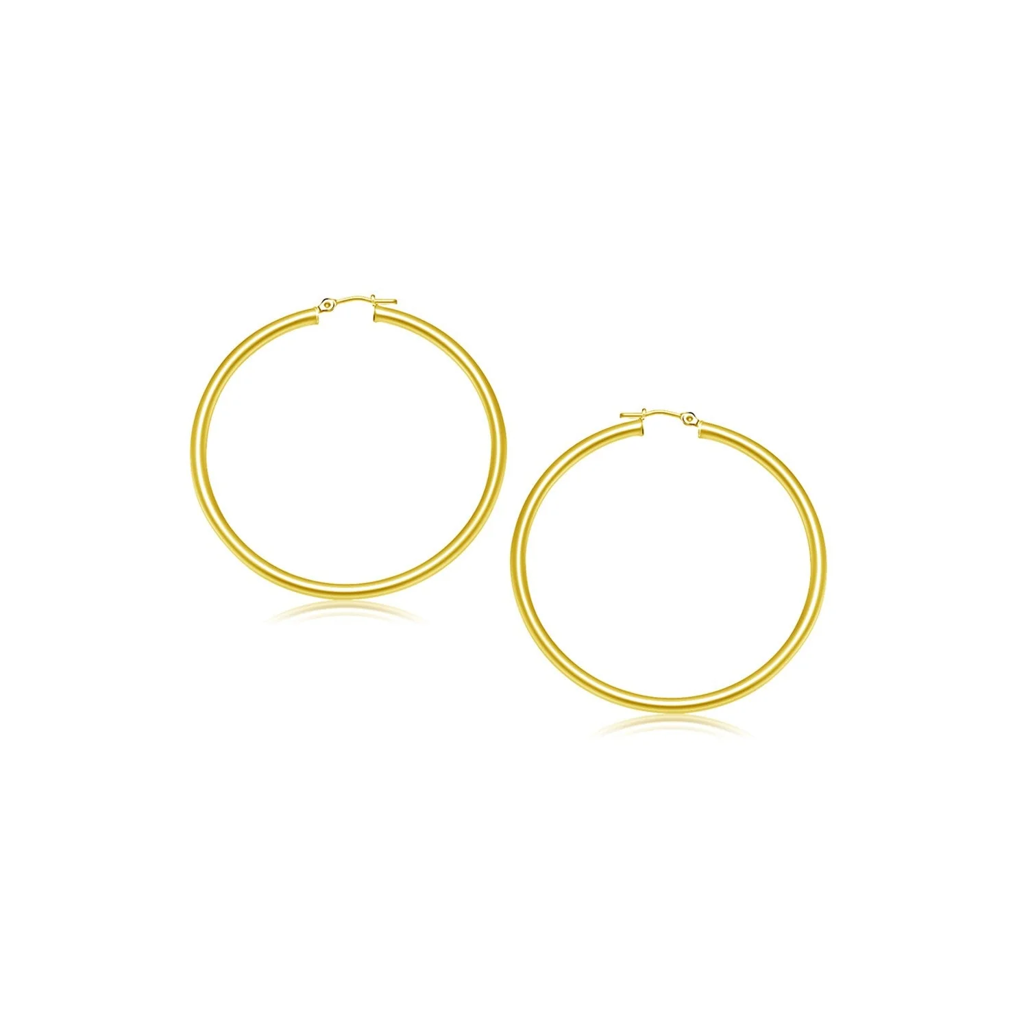 14k Yellow Gold Polished Hoop Earrings (2- mm) - Image 2