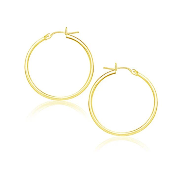 14k Yellow Gold Polished Hoop Earrings (25 mm) - Image 2