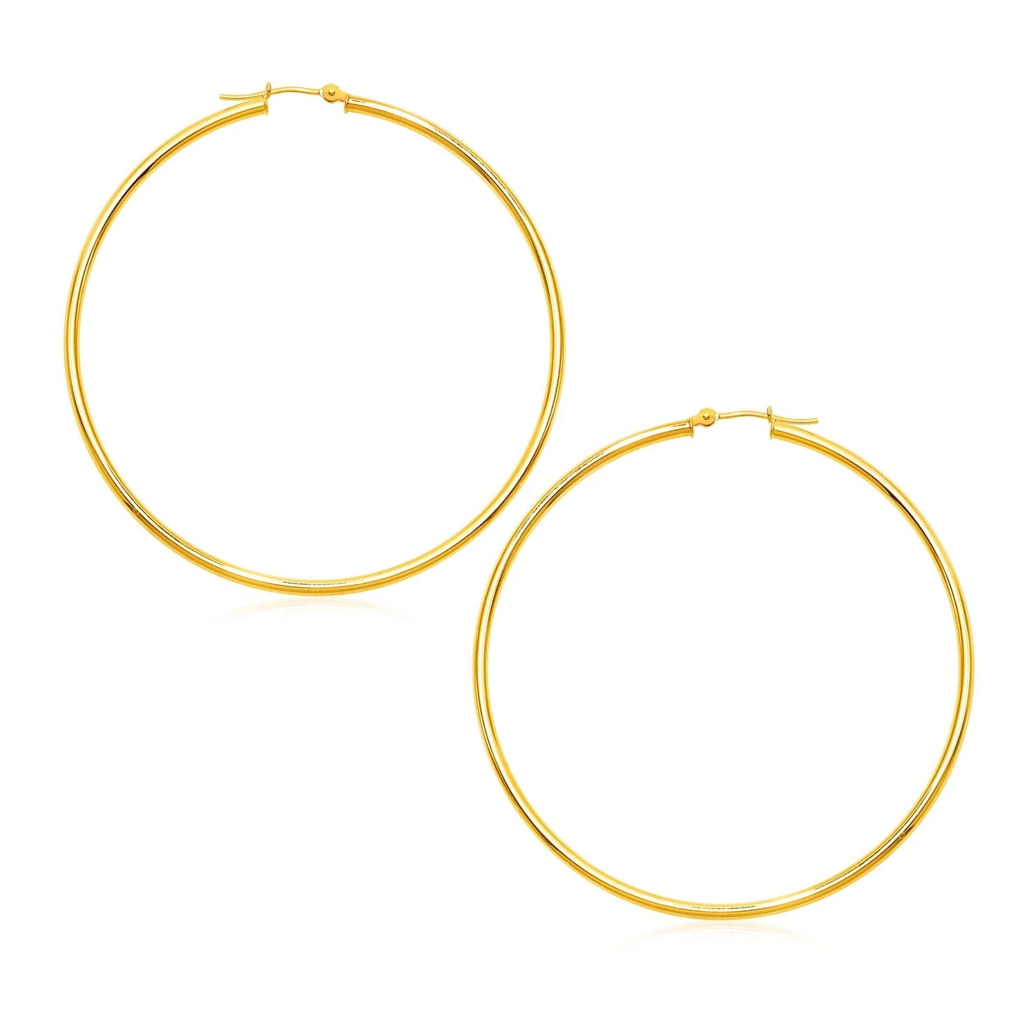 14k Yellow Gold Polished Large Round Hoop Earrings - Image 2