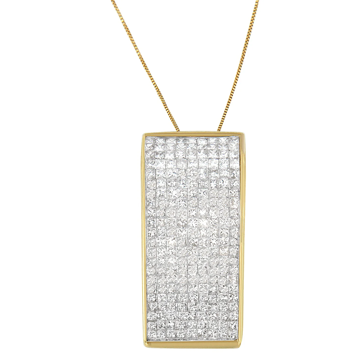 14K Yellow Gold Princess Cut Diamond Block Pendant Necklace (2 5/8 cttw, H-I Color, SI2-I1 Clarity)