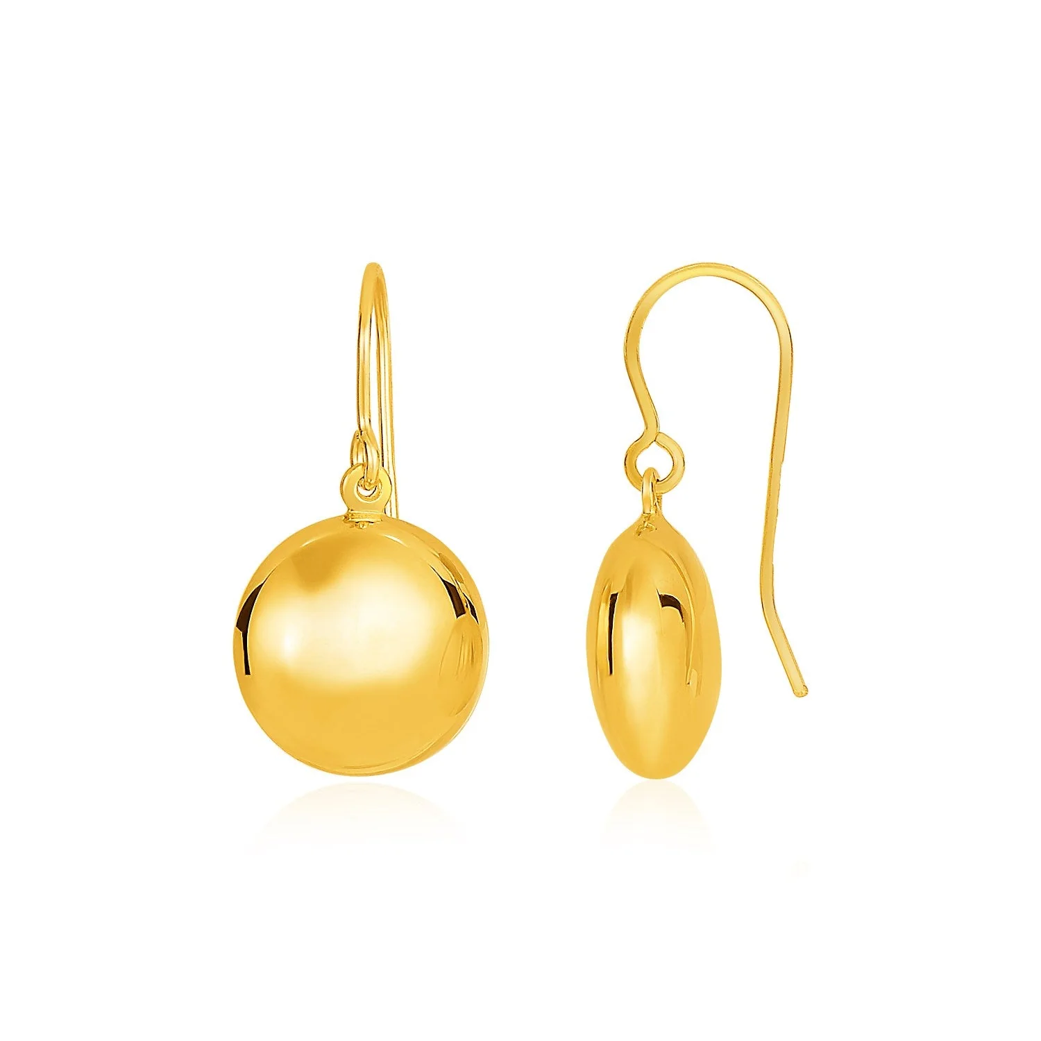 14k Yellow Gold Puffed Circle Shape Drop Earrings - Image 2