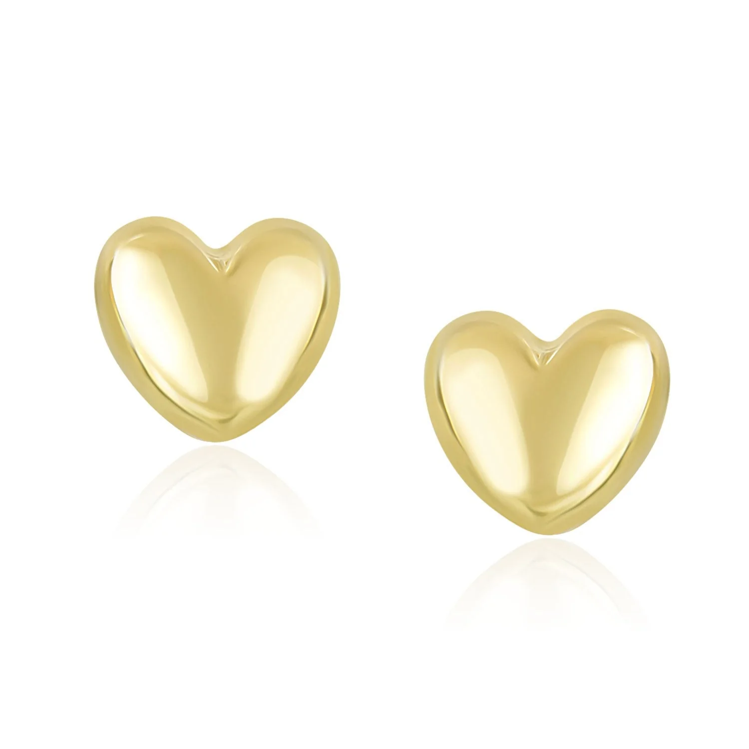 14k Yellow Gold Puffed Heart Shape Shiny Earrings - Image 2