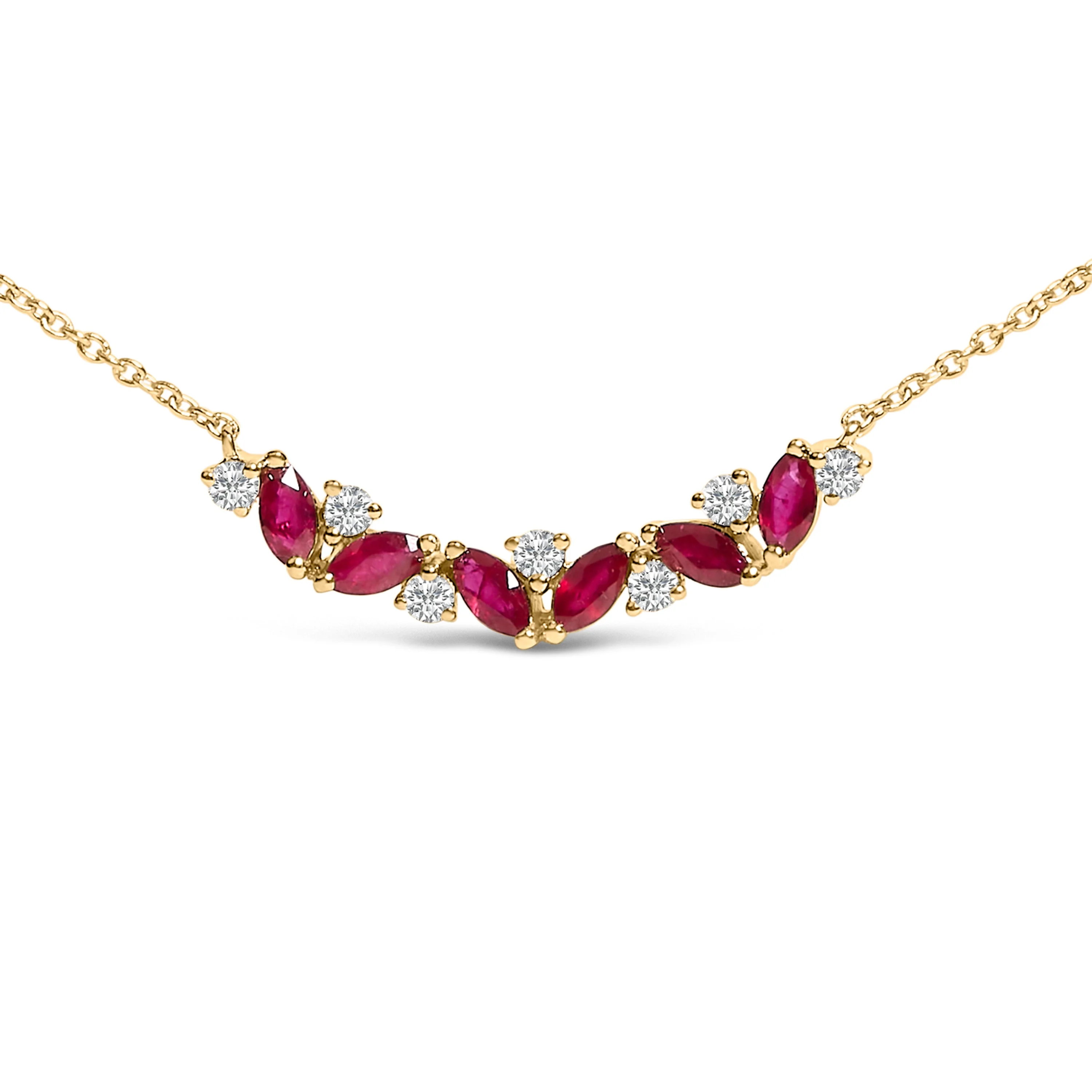 14K Yellow Gold Red Ruby and Diamond Trio Bar Line Necklace (I-J Color, SI2-I1 Clarity) - 18 inch - Image 2