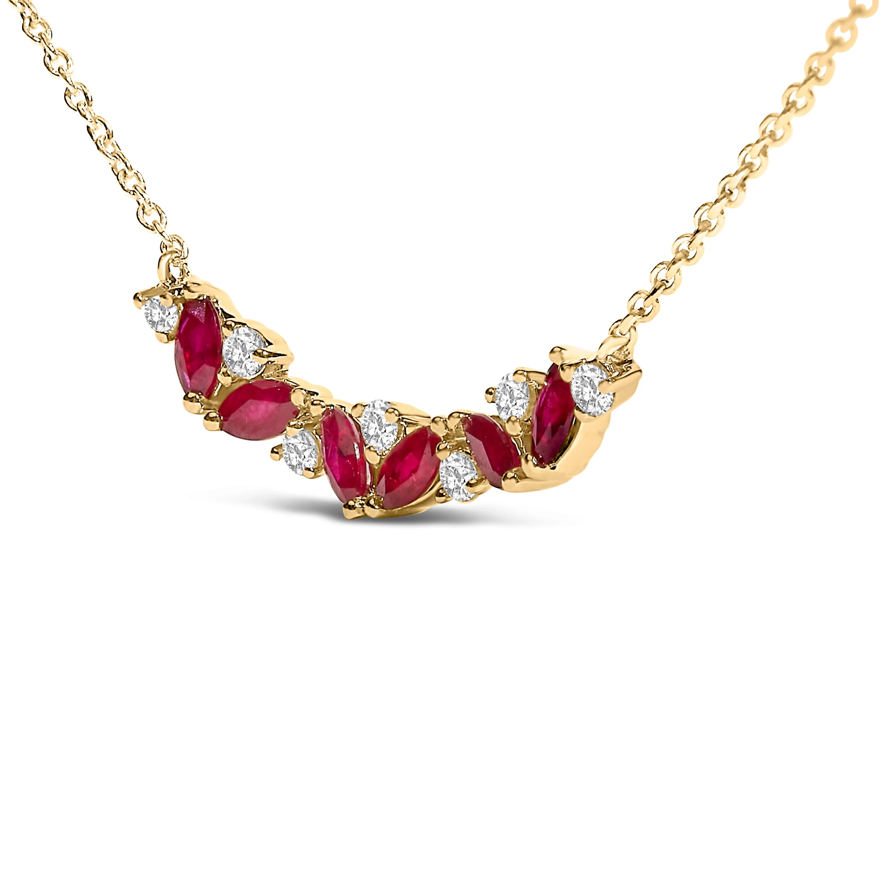 14K Yellow Gold Red Ruby and Diamond Trio Bar Line Necklace (I-J Color, SI2-I1 Clarity) - 18 inch - Image 3