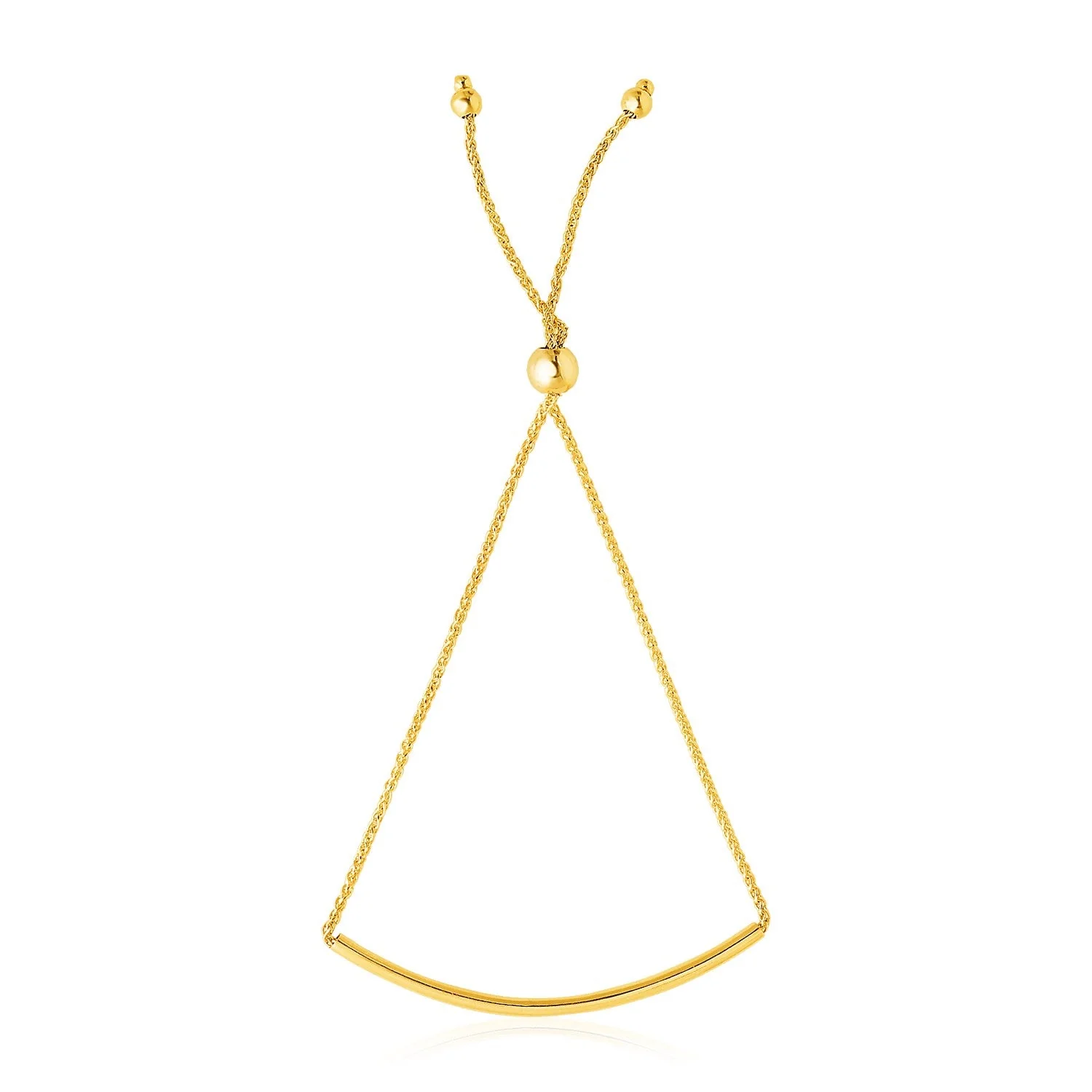 14k Yellow Gold Smooth Curved Bar Lariat Design Bracelet - Image 4
