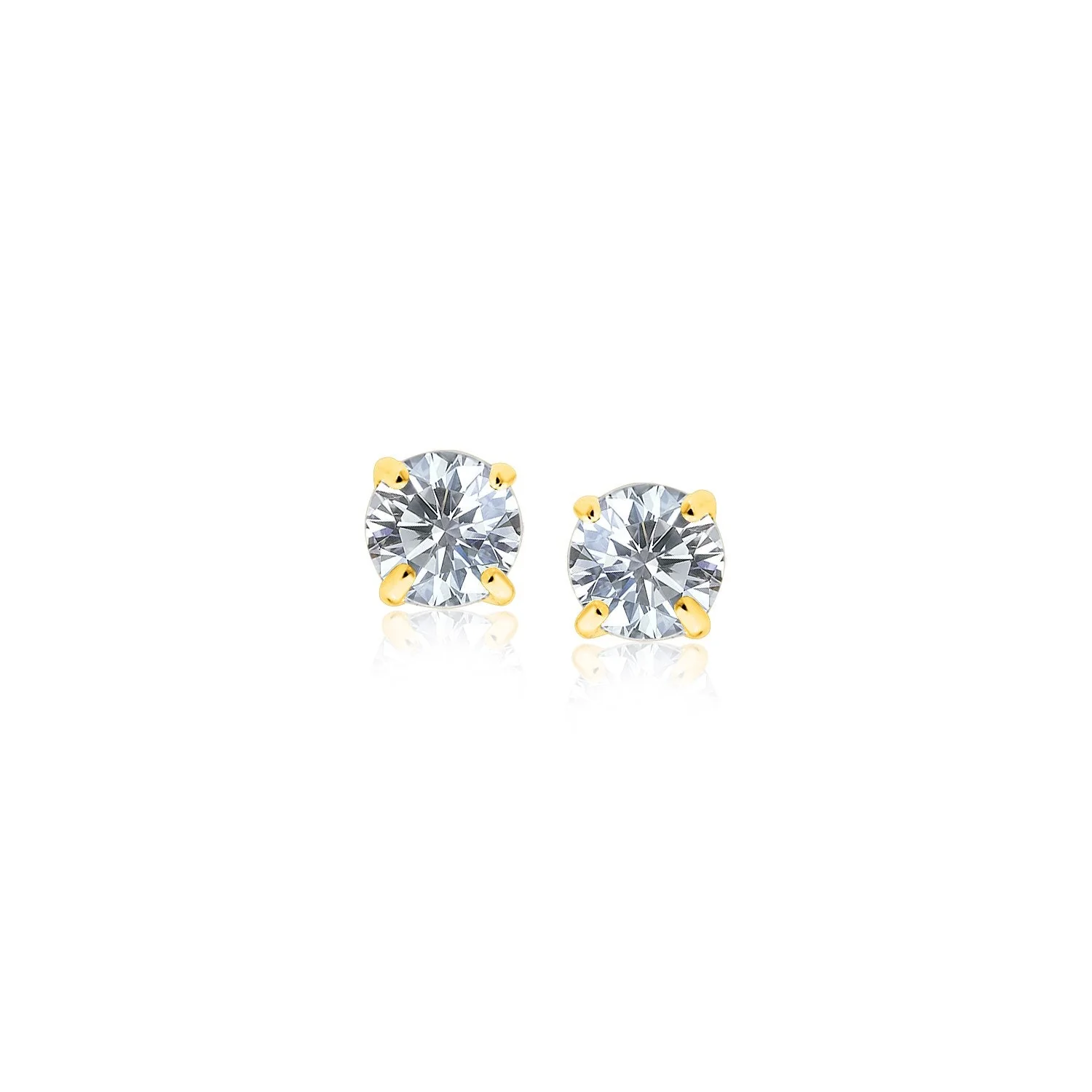 14k Yellow Gold Stud Earrings with White Hue Faceted Cubic Zirconia - Image 5