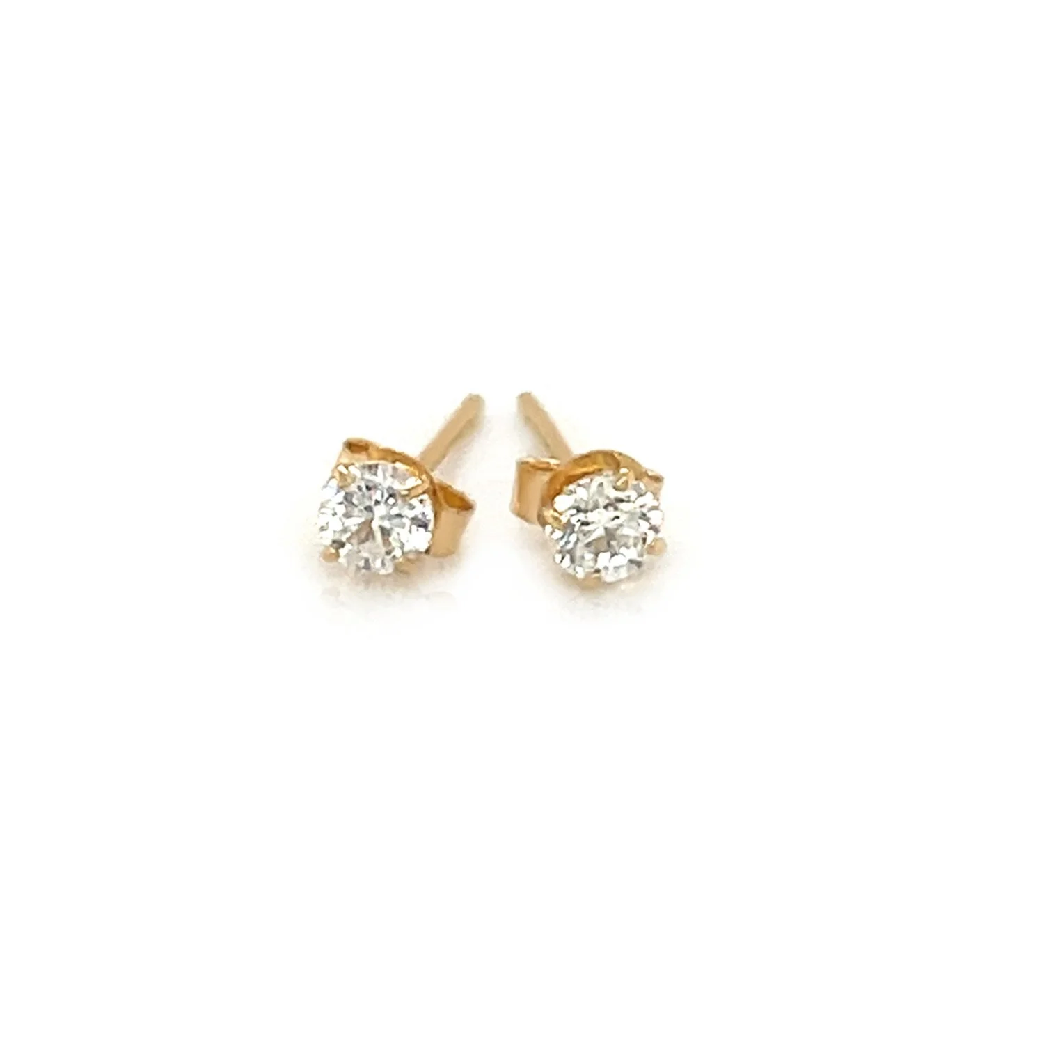 14k Yellow Gold Stud Earrings with White Hue Faceted Cubic Zirconia - Image 6