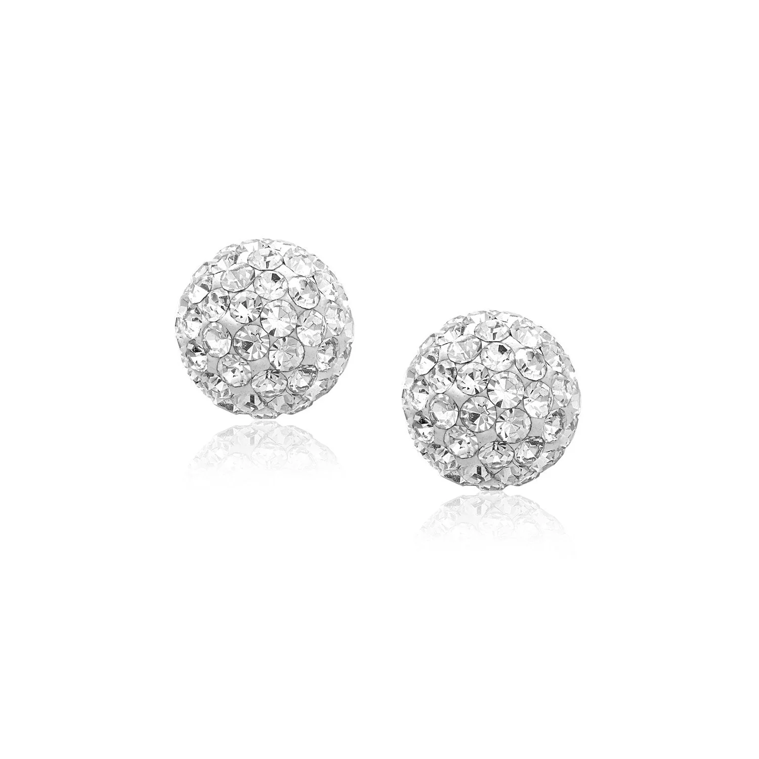 14k Yellow Gold Stud White Crystal Ball Earrings - Image 2