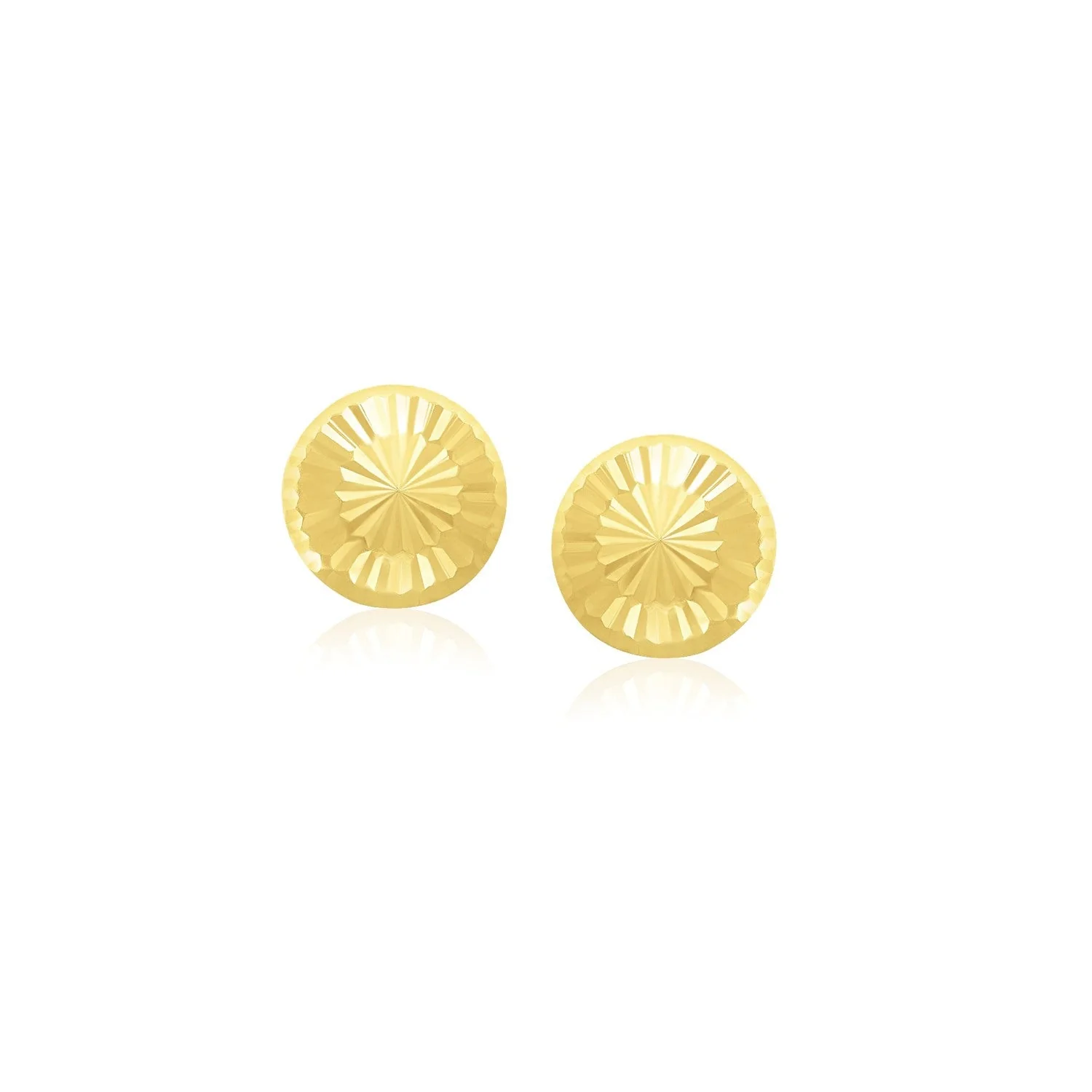 14k Yellow Gold Textured Flat Style Stud Earrings - Image 4