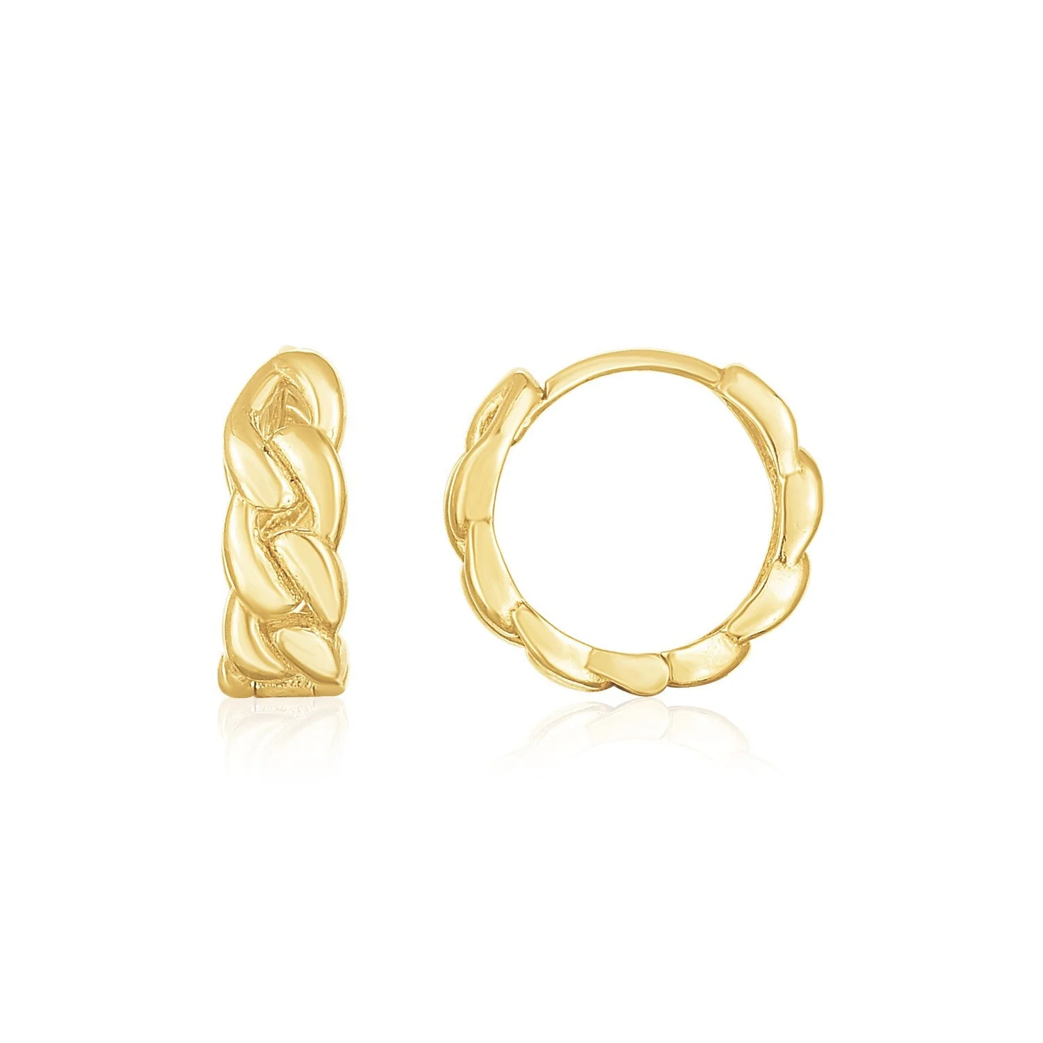 14K Yellow Gold Thick Curb Chain Huggie Hoop Earrings - Image 2