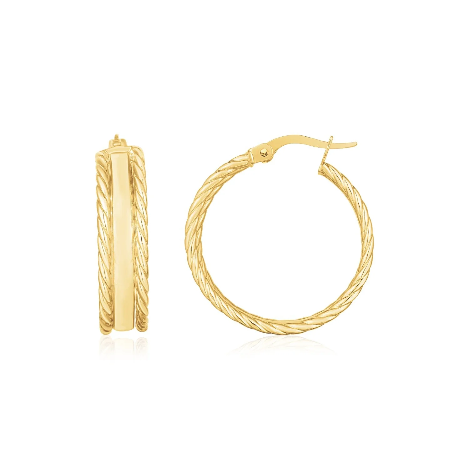 14K Yellow Gold Triple Row Hoop Earrings - Image 3