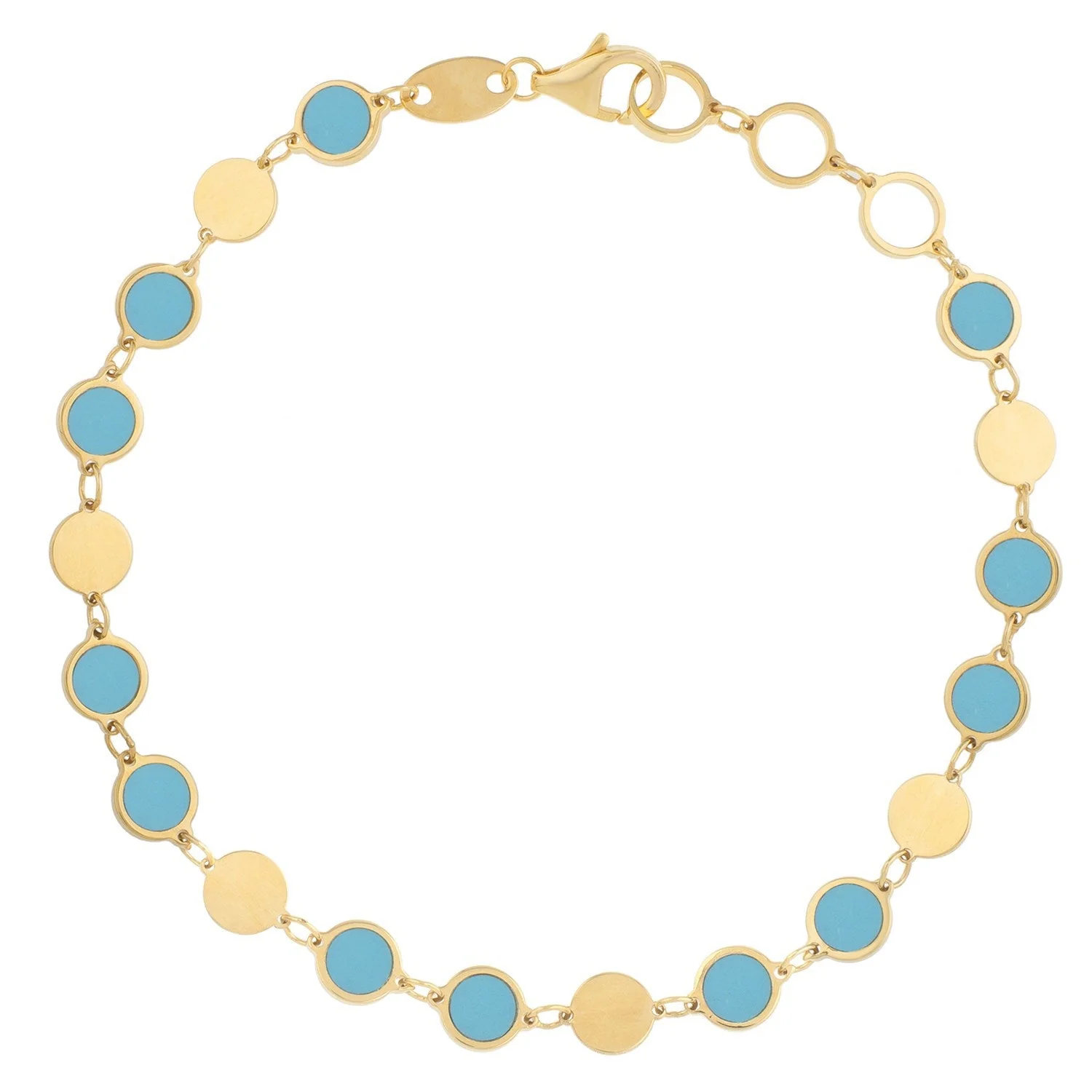 14k Yellow Gold Turquoise Geometric Mirror Gem Chain Bracelet (5.00 mm) - Image 2