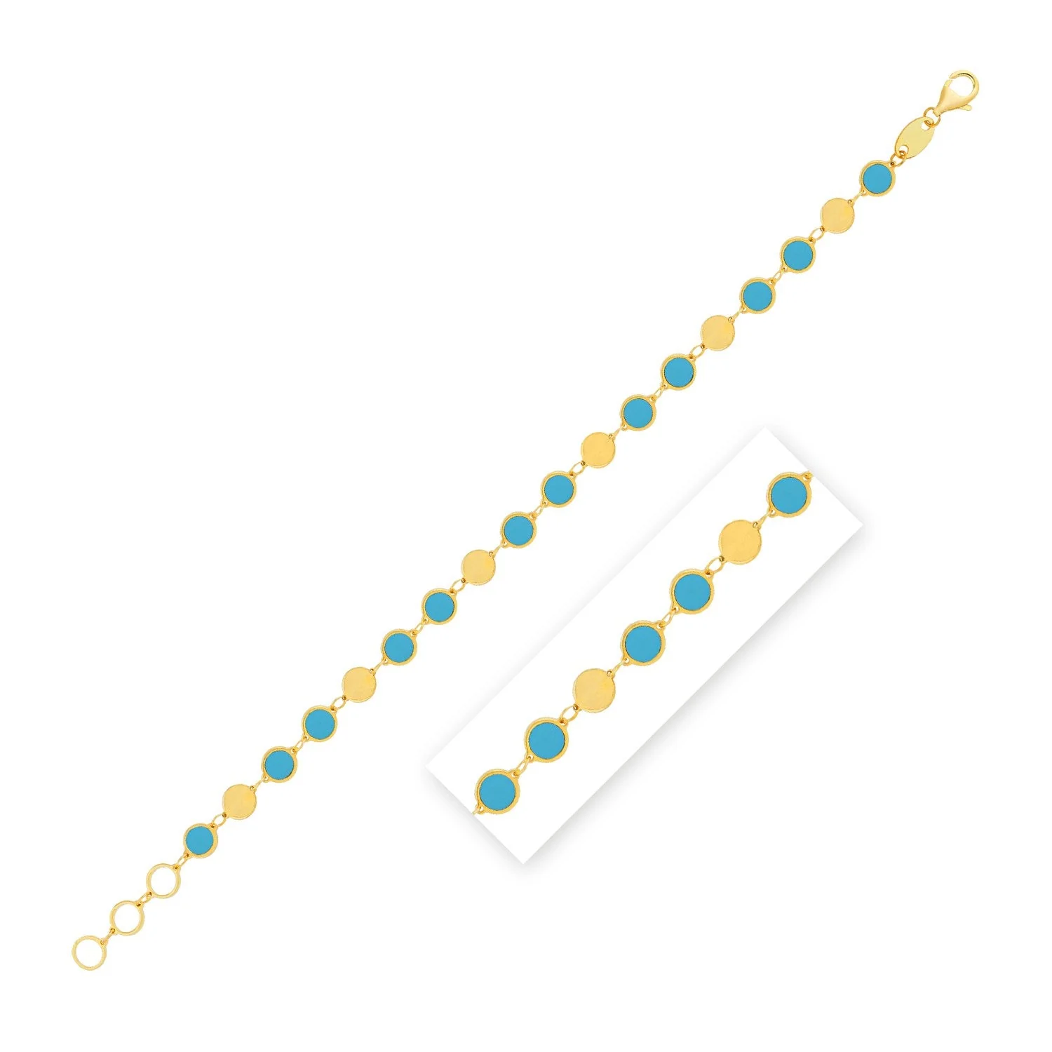 14k Yellow Gold Turquoise Geometric Mirror Gem Chain Bracelet (5.00 mm) - Image 3
