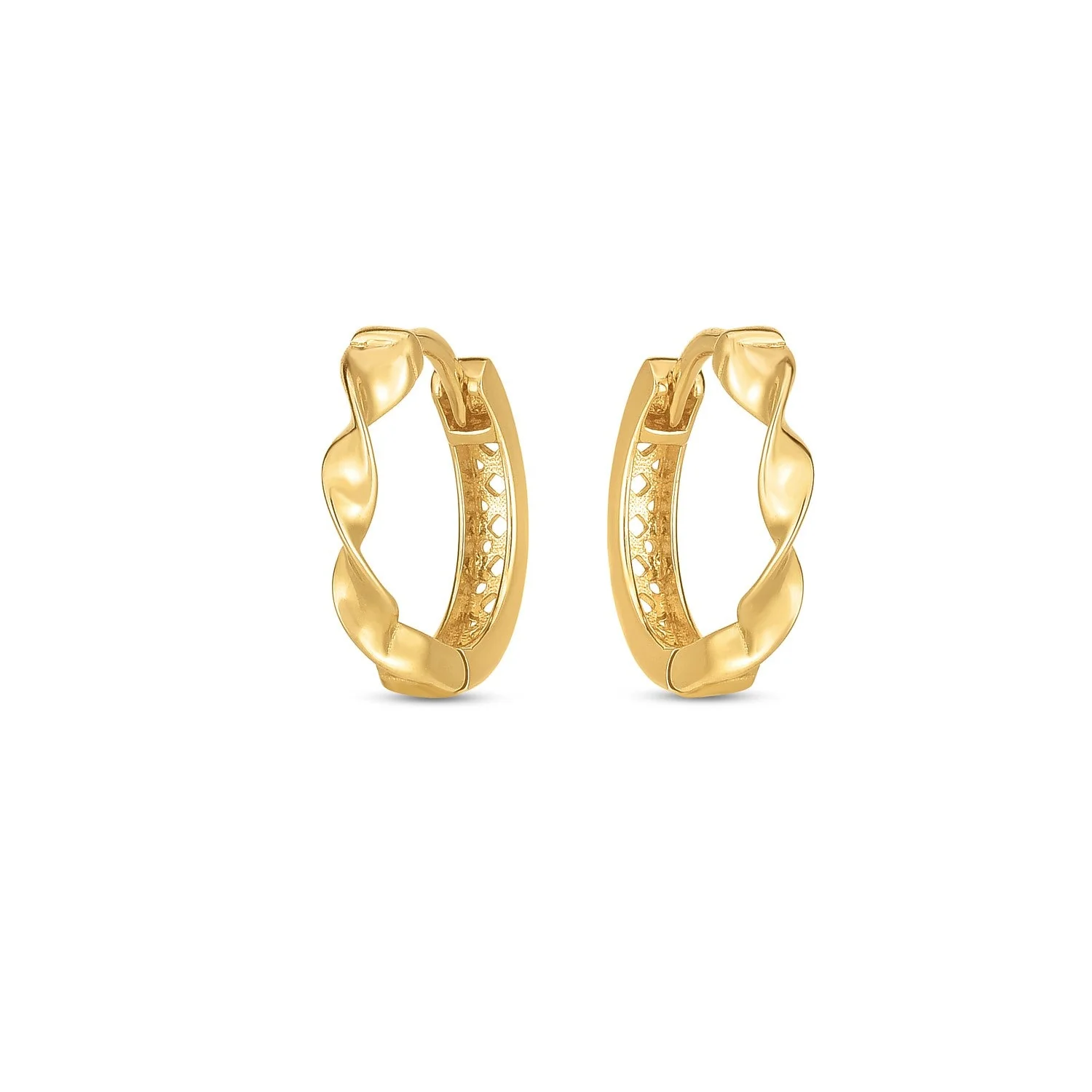 14k Yellow Gold Twist Huggie Hoops - Image 4