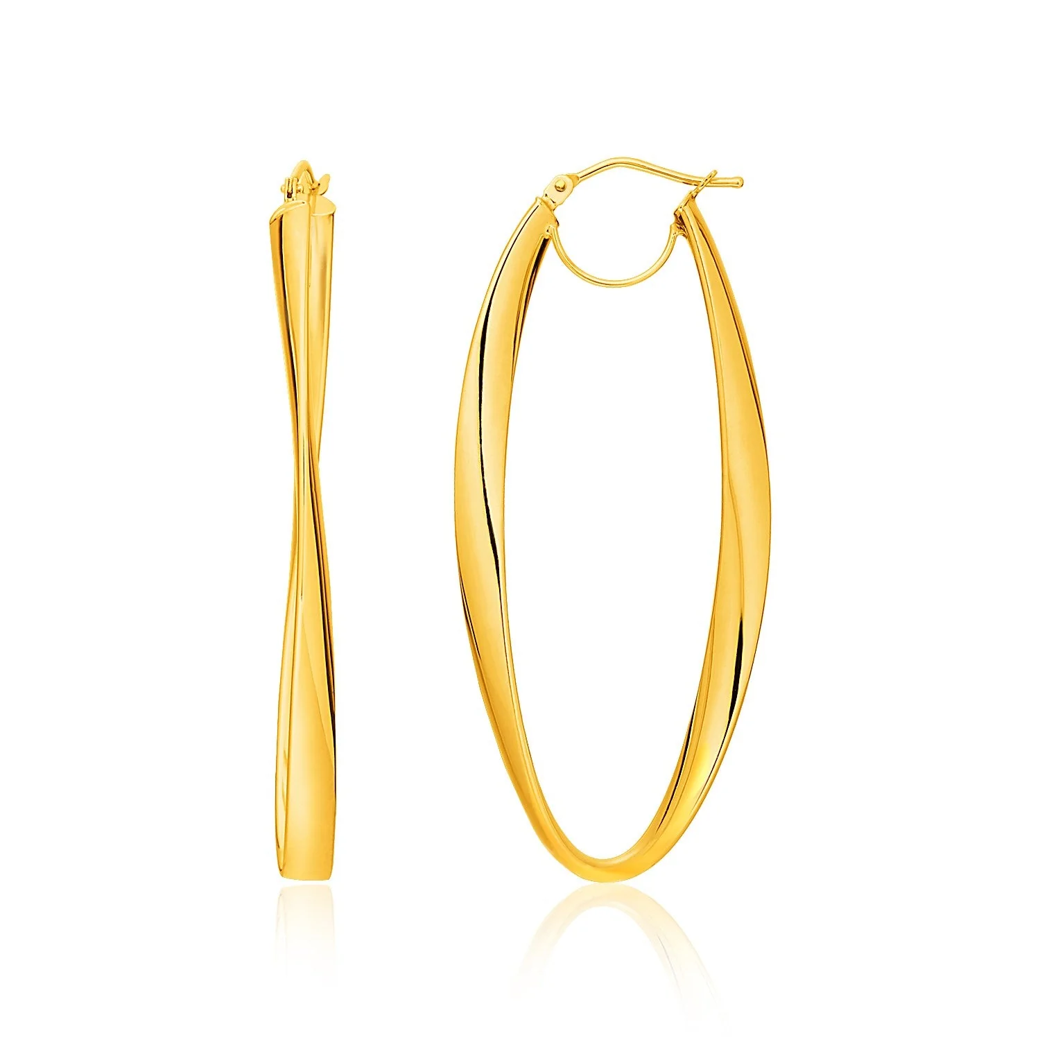 14k Yellow Gold Twist Motif Oval Shape Hoop Earrings - Image 3