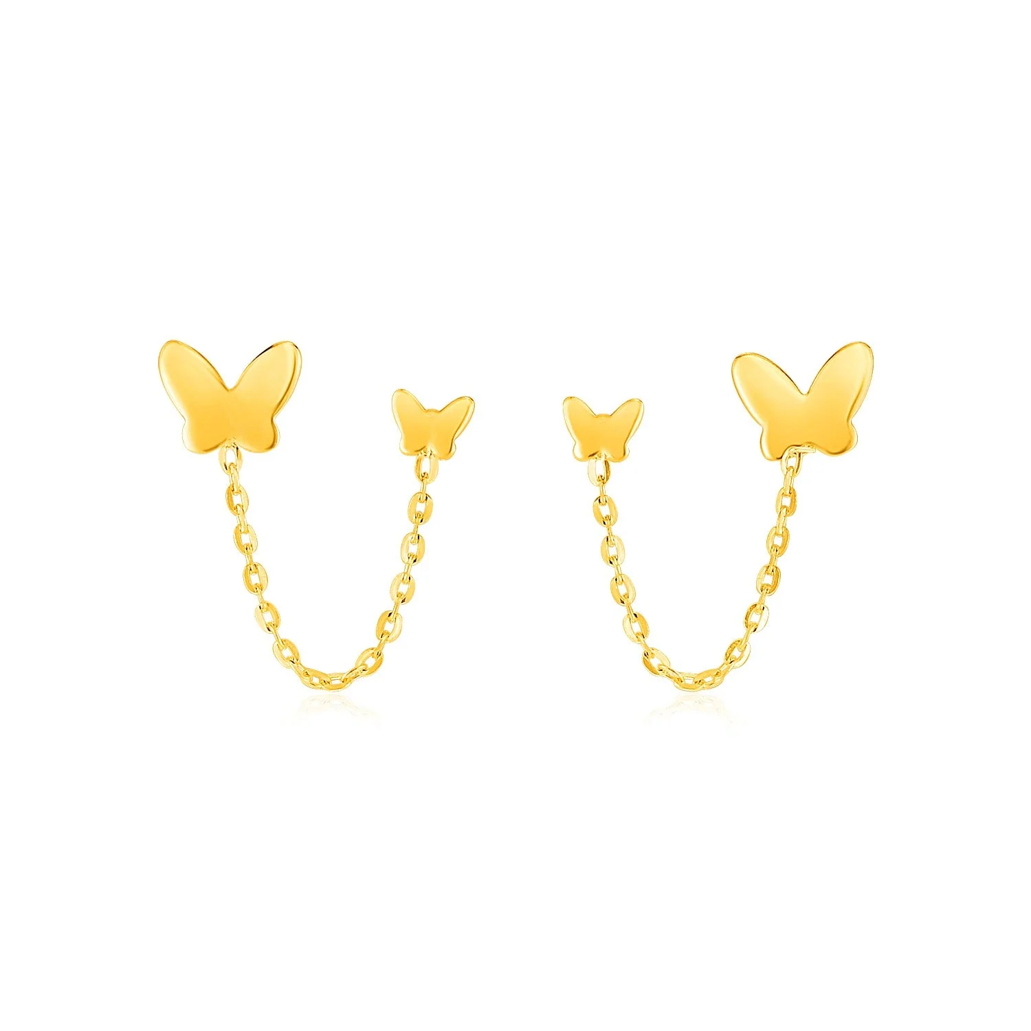 14k Yellow Gold Two Hole Post Earrings with Butterflies - Image 2