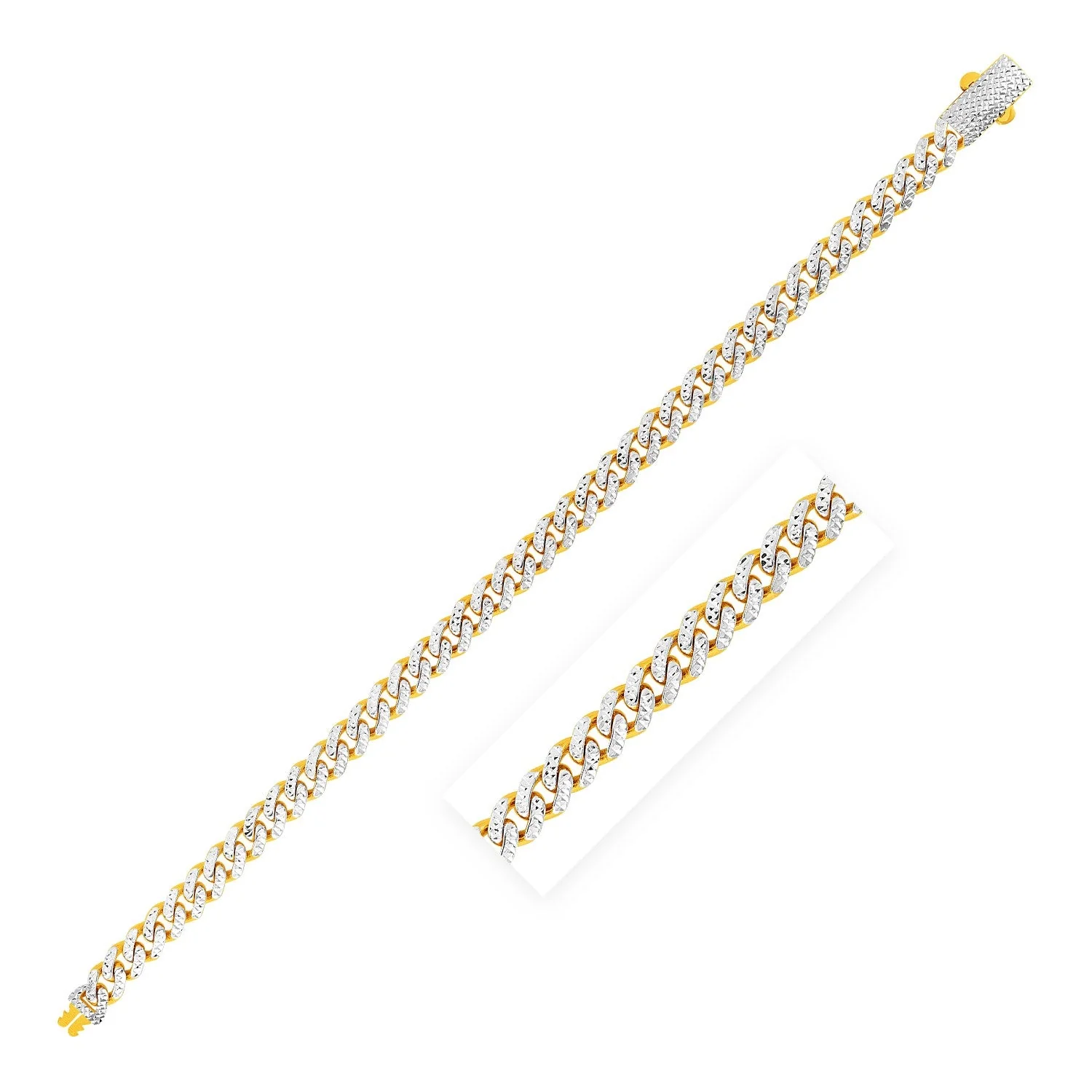 14k Yellow Gold White Pave High Polish Modern Lite Miami Cuban Bracelet (6.5mm) - Image 3