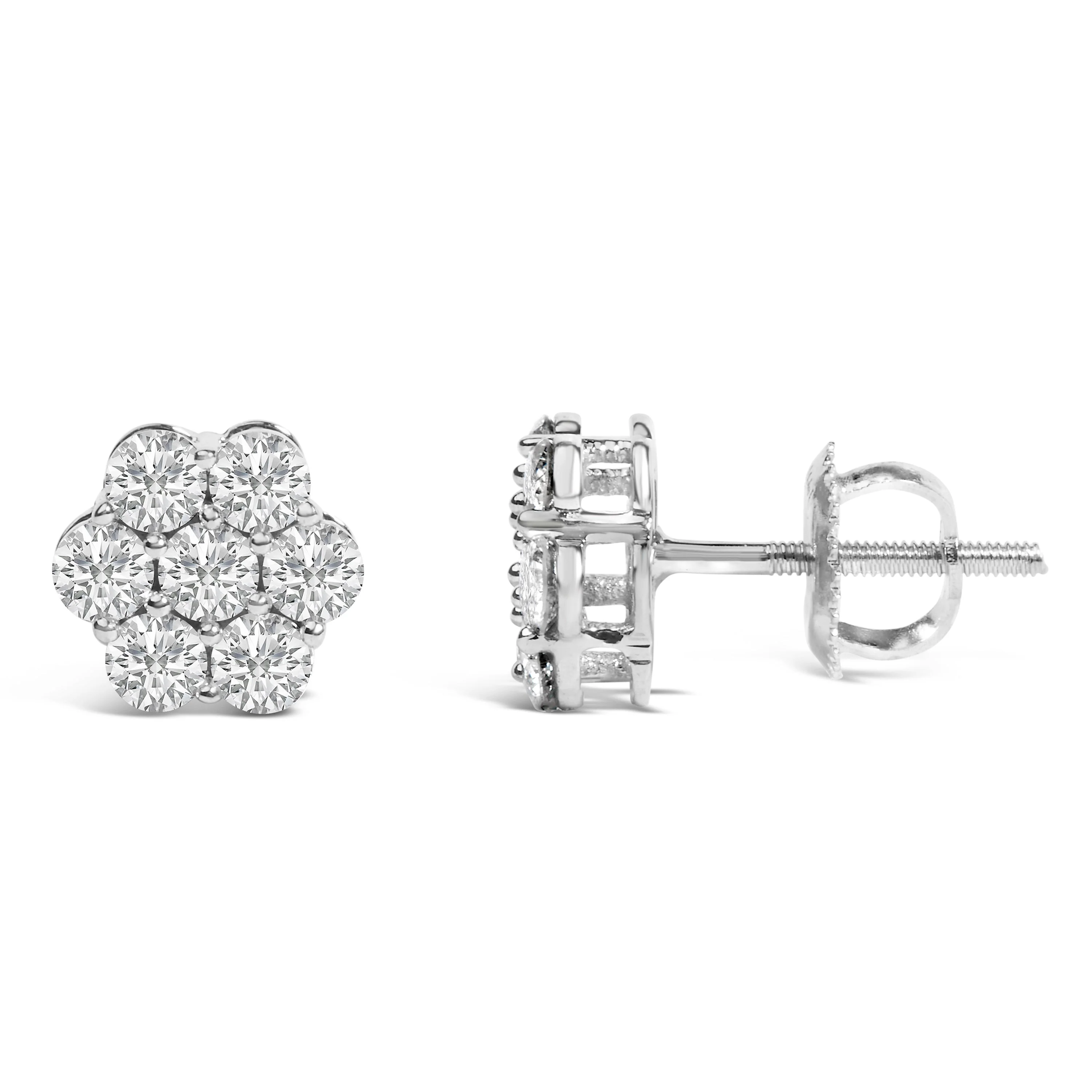 14KT White Gold 1 cttw Diamond Composite Stud Earrings (I-J, SI2-I1) - Image 3