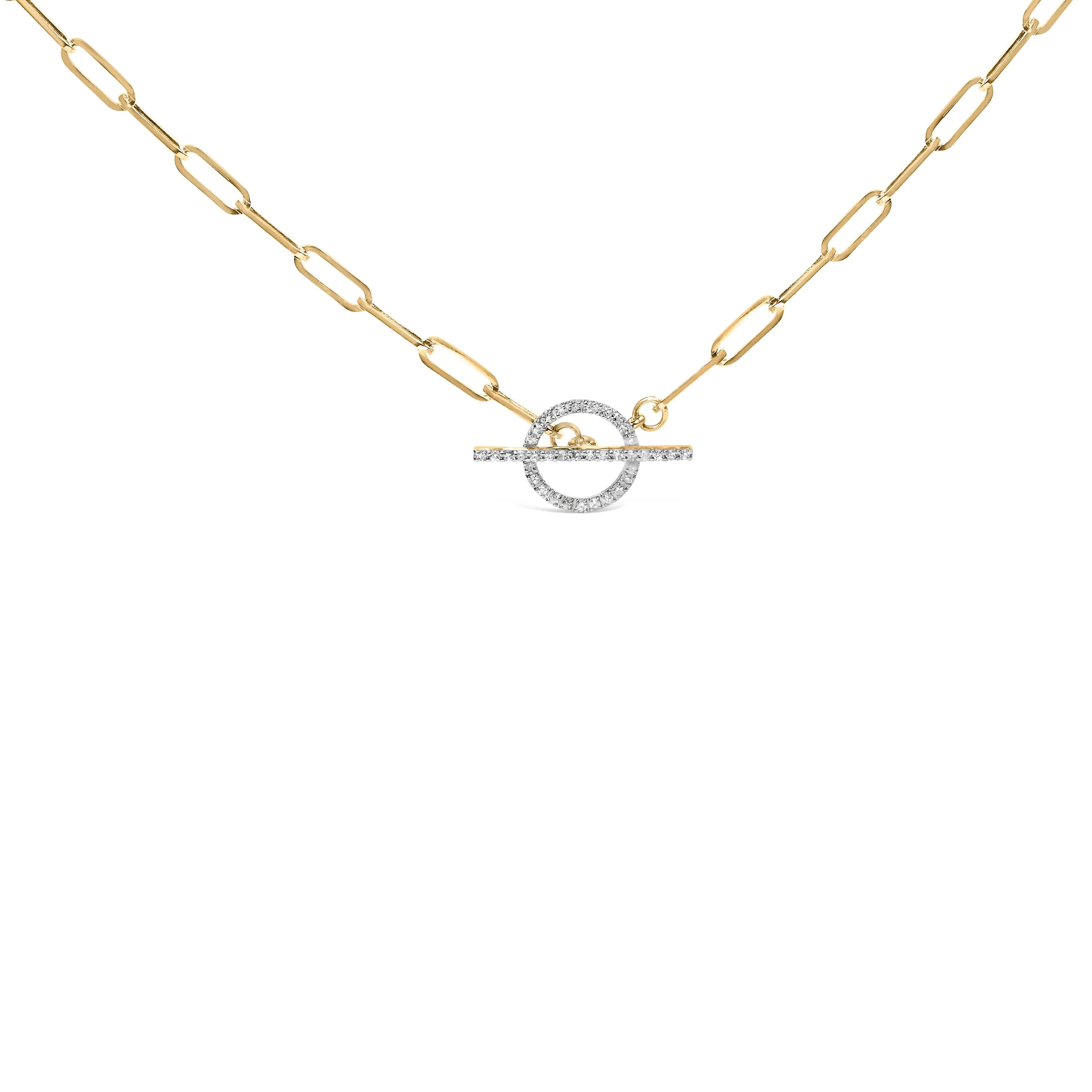 14KT Yellow Gold 1/4 Cttw Diamond Toggle Clasp Paperclip Link Necklace (I-J Color, I1-I2 Clarity) - 18" Inches