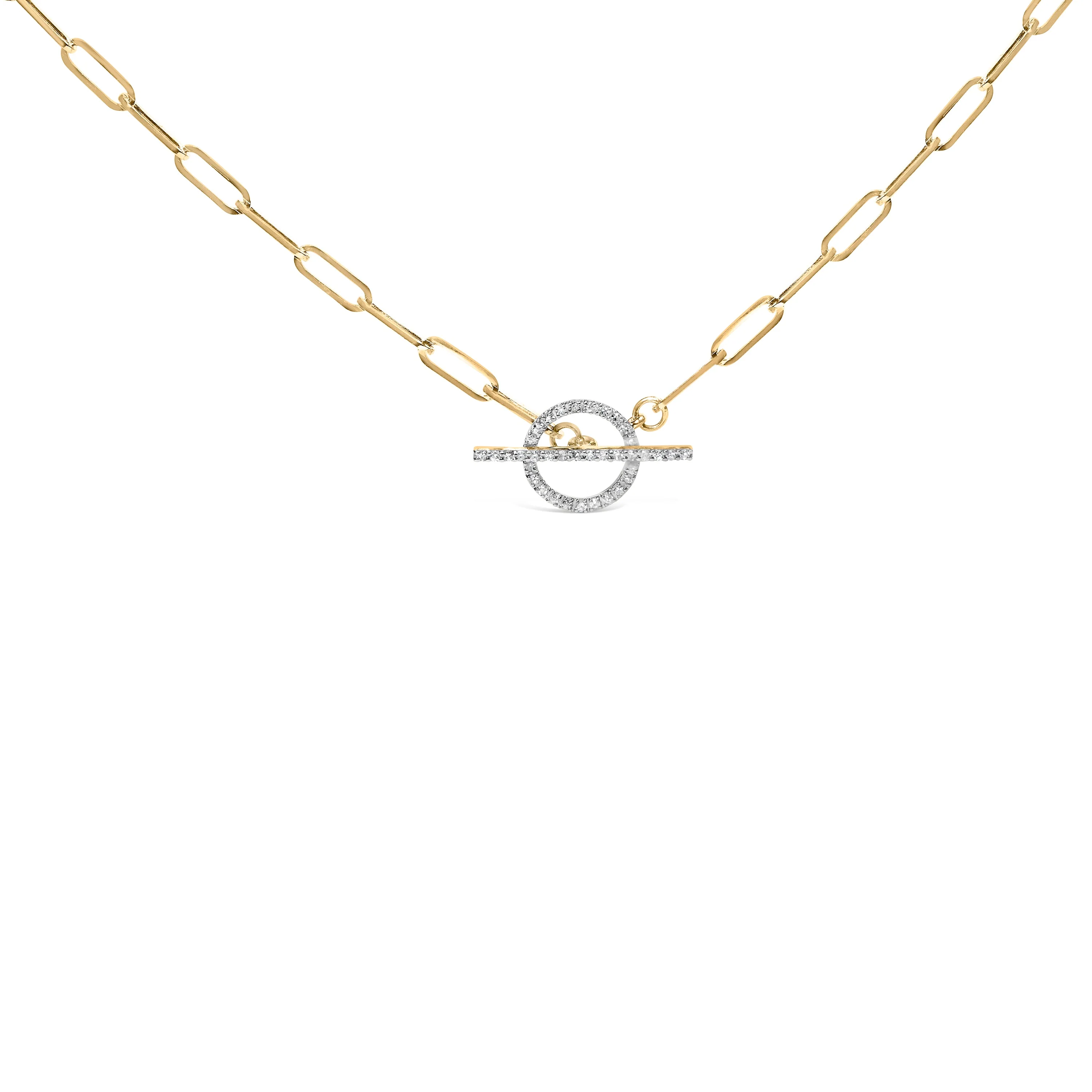 14KT Yellow Gold 1/4 Cttw Diamond Toggle Clasp Paperclip Link Necklace (I-J Color, I1-I2 Clarity) - 18" Inches - Image 4