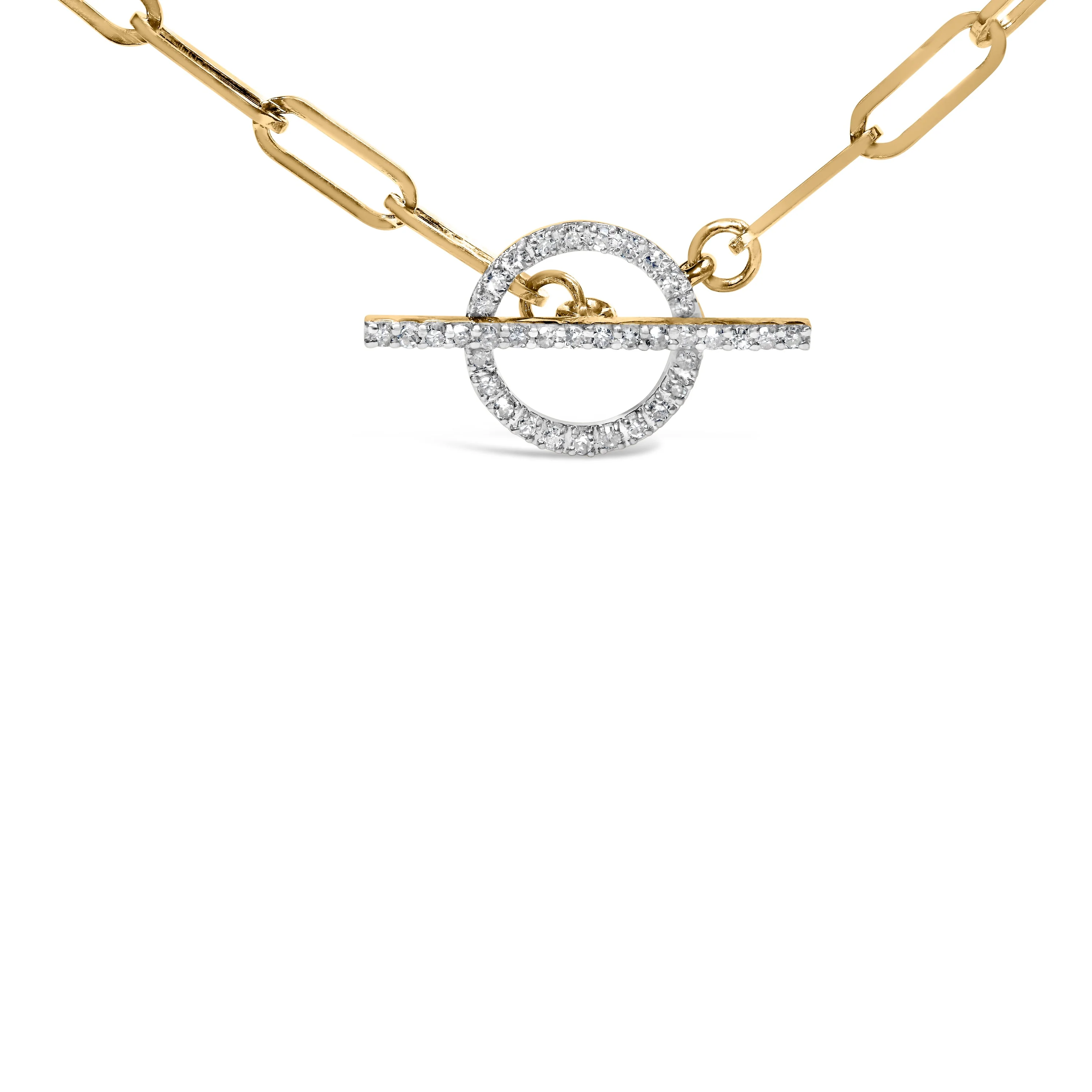 14KT Yellow Gold 1/4 Cttw Diamond Toggle Clasp Paperclip Link Necklace (I-J Color, I1-I2 Clarity) - 18" Inches - Image 5
