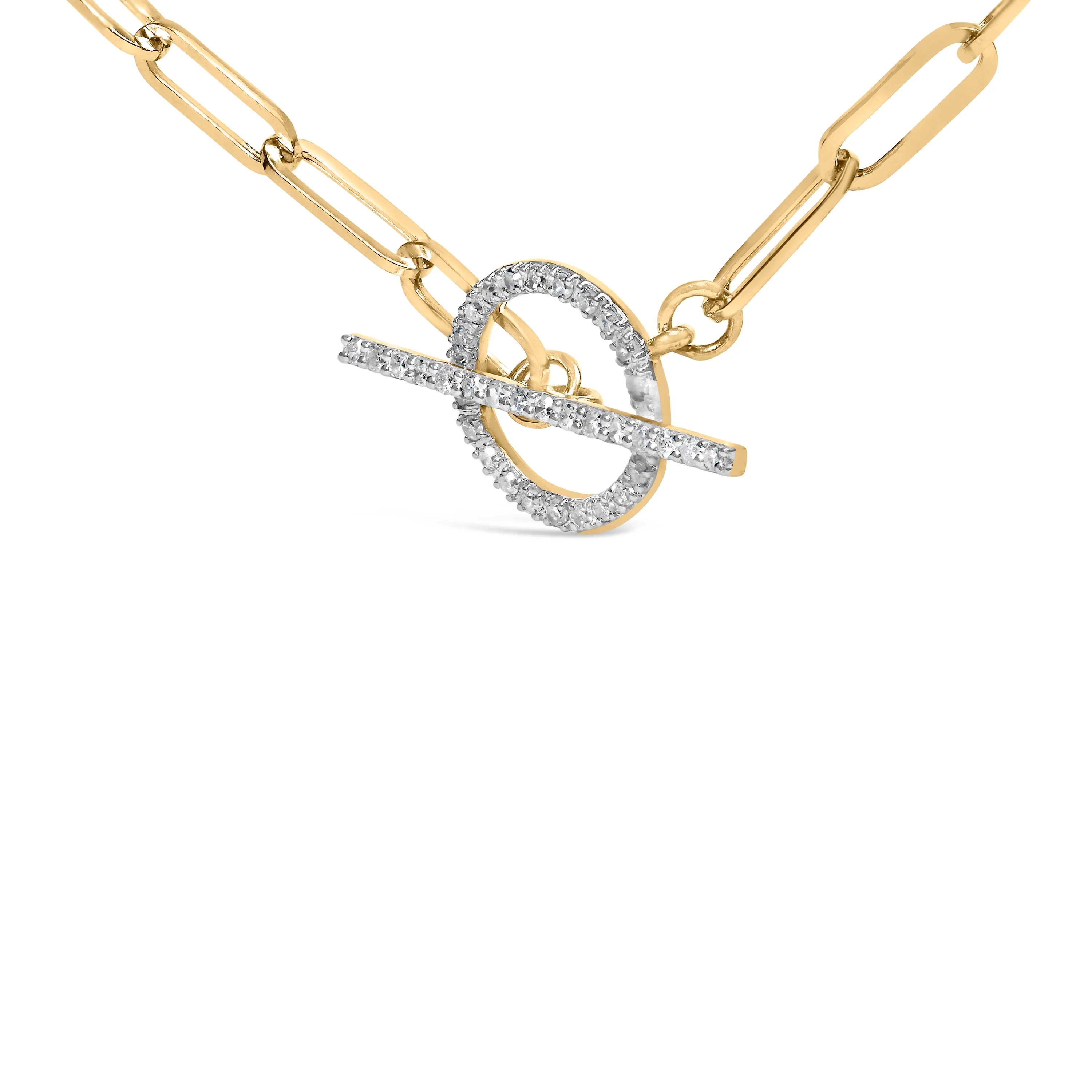14KT Yellow Gold 1/4 Cttw Diamond Toggle Clasp Paperclip Link Necklace (I-J Color, I1-I2 Clarity) - 18" Inches - Image 6