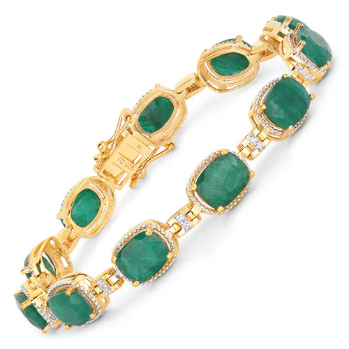 15.06 Carat Dyed Emerald and White Diamond .925 Sterling Silver Bracelet - Image 2