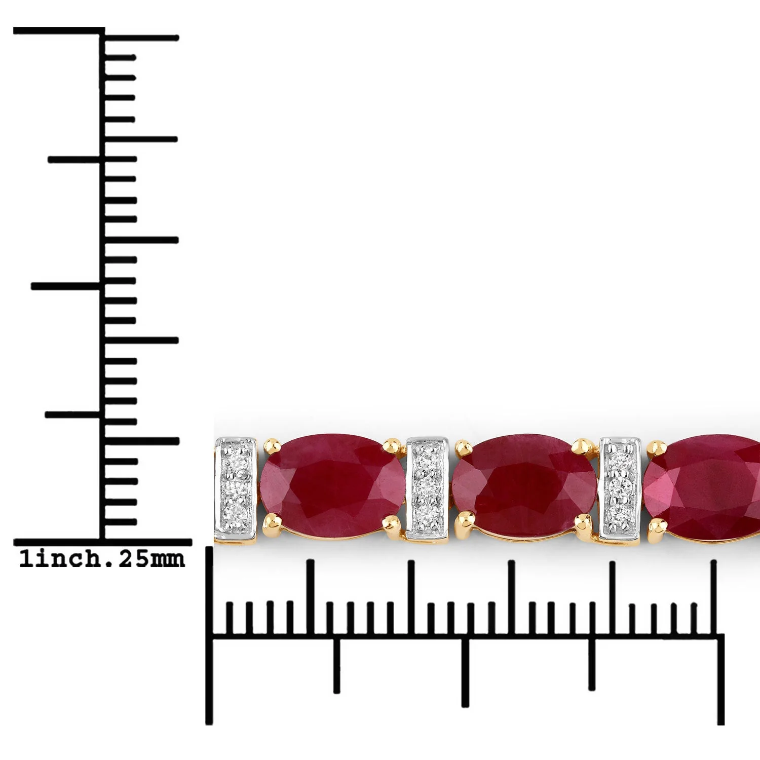 16.52 Carat Genuine Ruby and White Diamond 14K Yellow Gold Bracelet - Image 3
