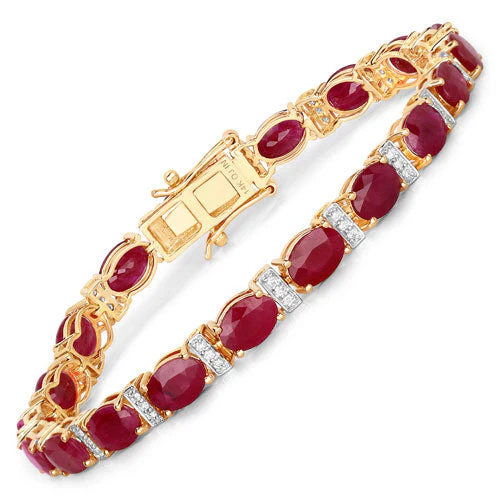 16.52 Carat Genuine Ruby and White Diamond 14K Yellow Gold Bracelet - Image 4