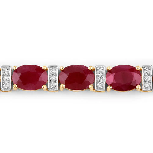16.52 Carat Genuine Ruby and White Diamond 14K Yellow Gold Bracelet - Image 5